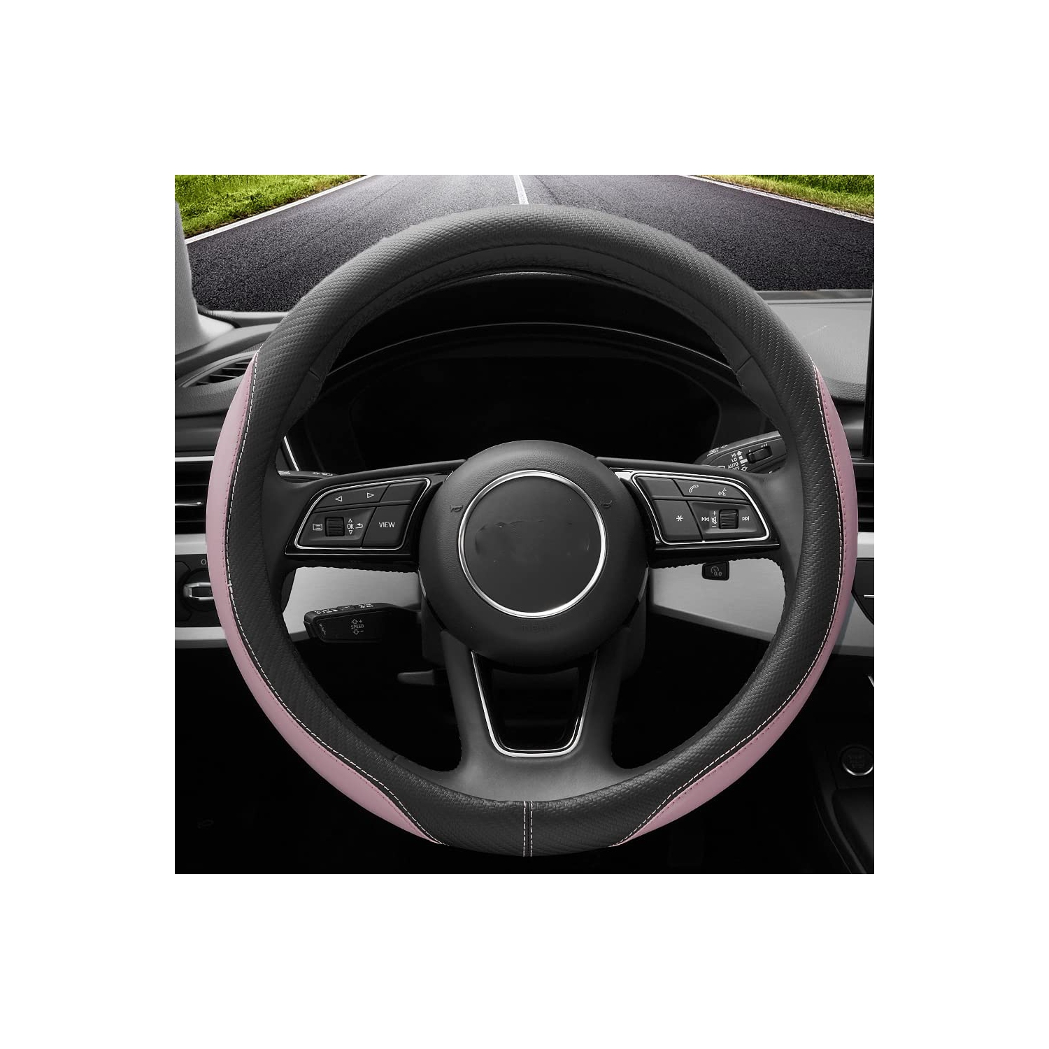 Soft Cute Light Pink Microfiber Leather Anti-Slip Steering Wheel Cover, Universal 15 Inch for Women Girls, Fit Vehicles, Sedans, SUVs, Vans, Trucks