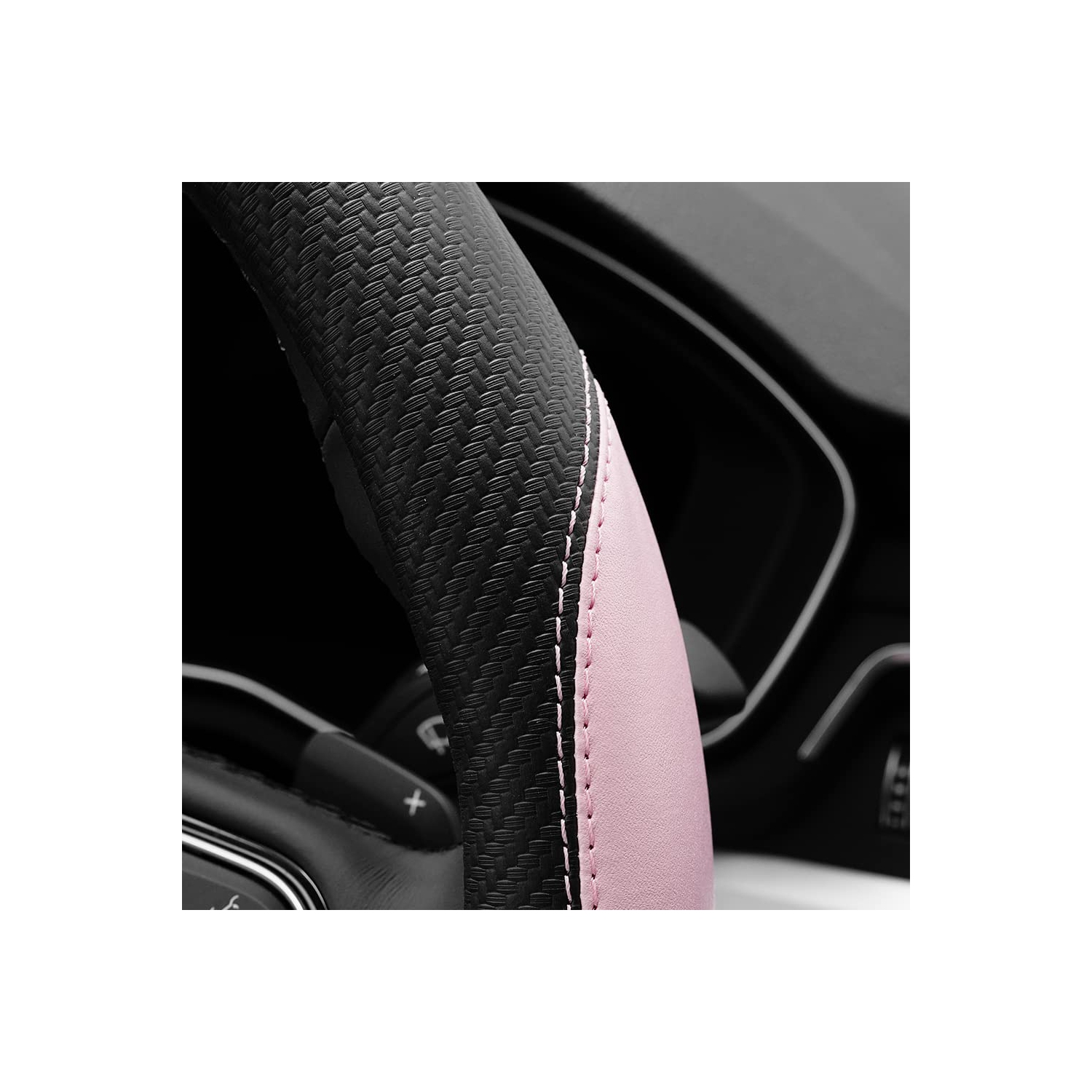 Soft Cute Light Pink Microfiber Leather Anti-Slip Steering Wheel Cover, Universal 15 Inch for Women Girls, Fit Vehicles, Sedans, SUVs, Vans, Trucks