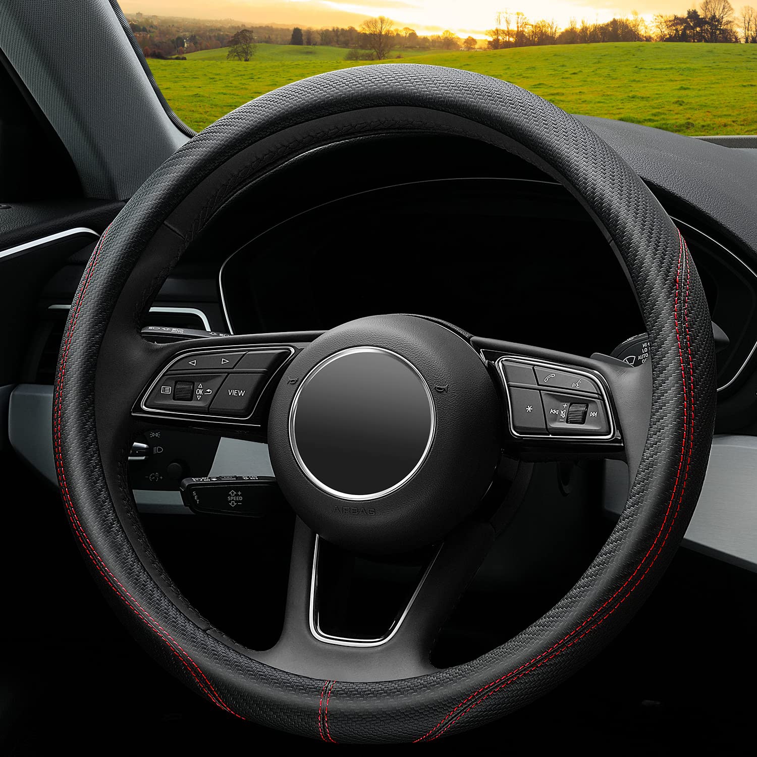 Soft Microfiber Leather Anti-Slip Car Steering Wheel Cover, Universal 15 Inch for Women Girls, Fit Vehicles, Sedans, SUVS, Vans, Trucks - Black