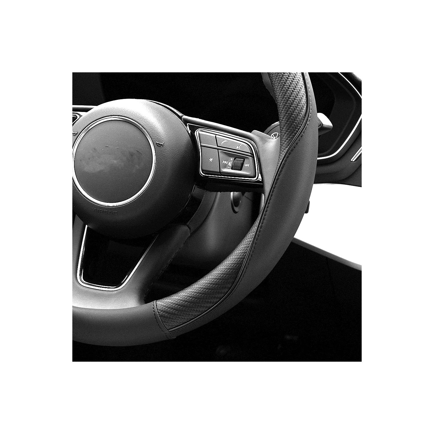 Soft Microfiber Leather Anti-Slip Car Steering Wheel Cover, Universal Fit 15 Inch, Fit Vehicles, Sedans, SUVS, Vans, Trucks - Black