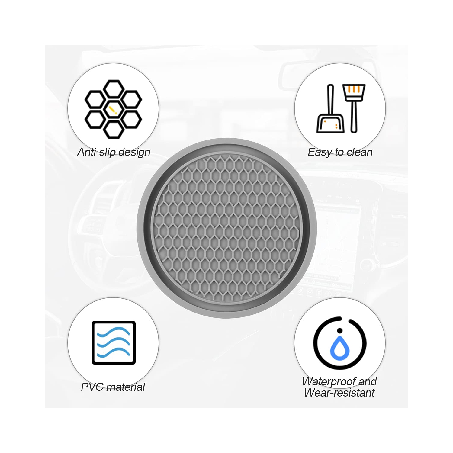 Car Cup Holder Coaster, 4 Pack 2.75 Inch Diameter Non-Slip Universal Insert Coaster, Durable, Suitable for Most Car Interior, Car Accessory for Women