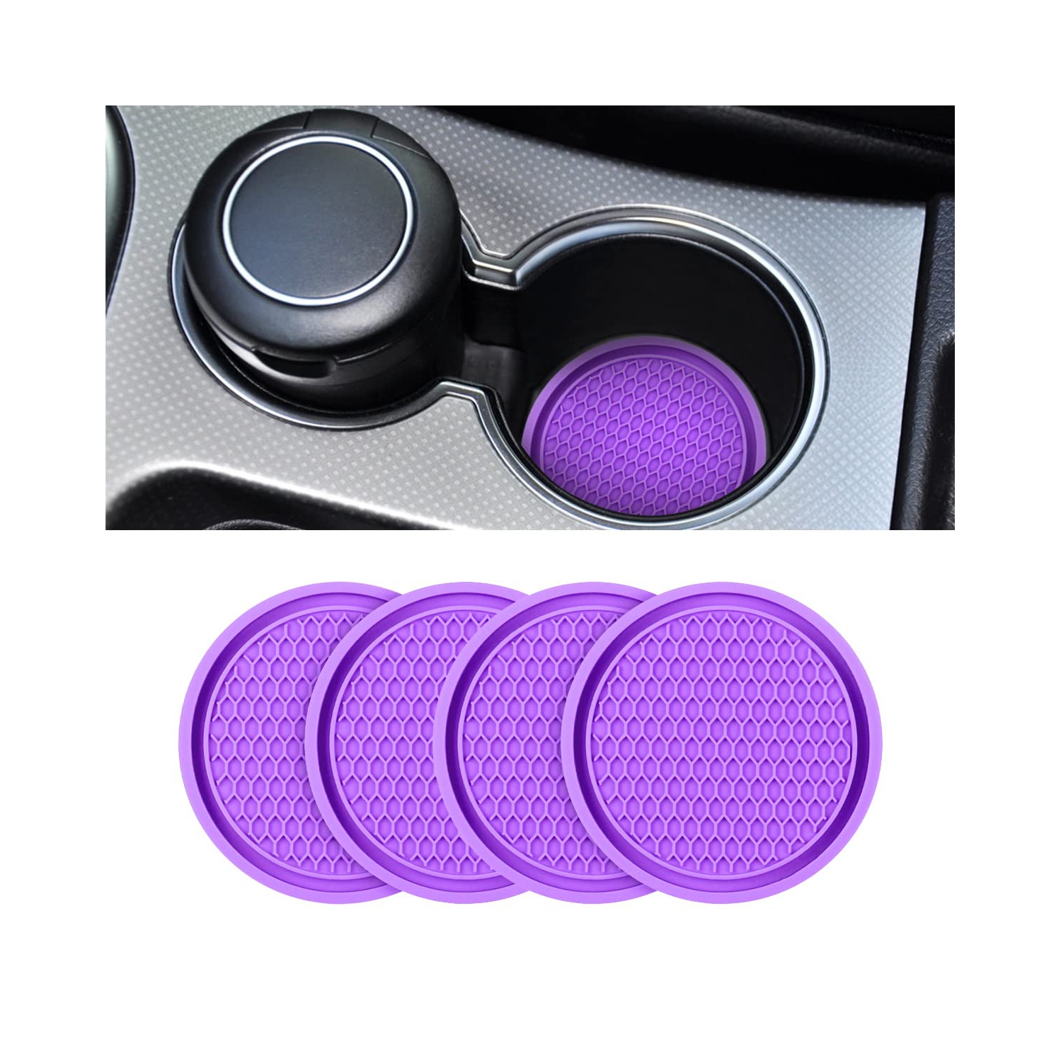 Car Cup Holder Coaster, 4 Pack 2.75 Inch Diameter Non-Slip Universal Insert Coaster, Durable, Suitable for Most Car Interior, Car Accessory for Women