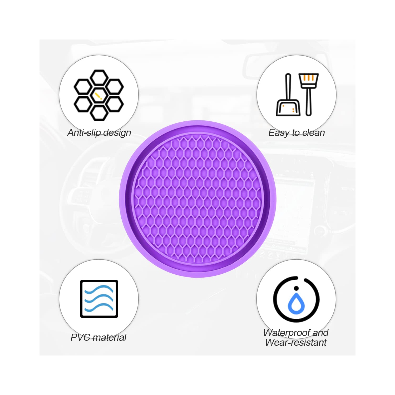 Car Cup Holder Coaster, 4 Pack 2.75 Inch Diameter Non-Slip Universal Insert Coaster, Durable, Suitable for Most Car Interior, Car Accessory for Women