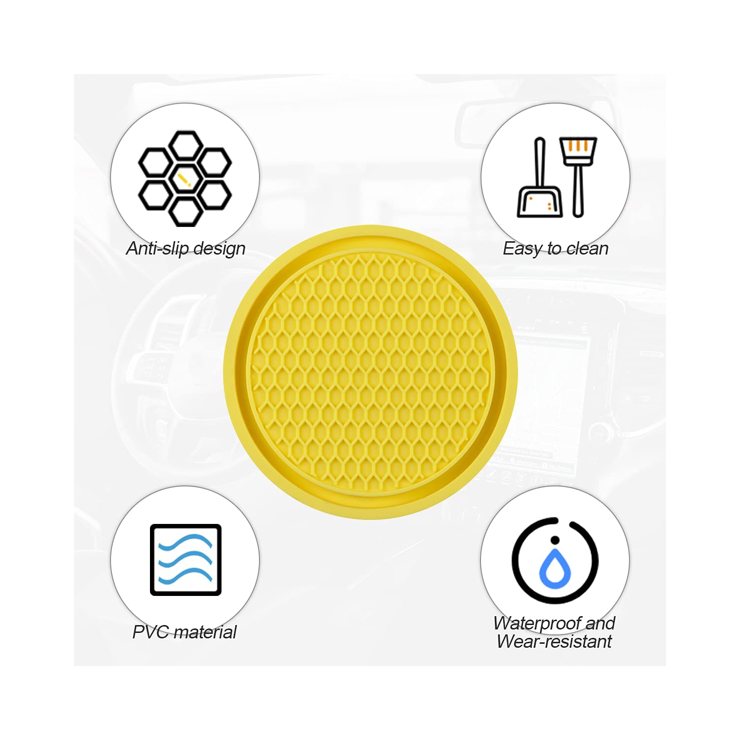 Car Cup Holder Coaster, 4 Pack 2.75 Inch Diameter Non-Slip Universal Insert Coaster, Durable, Suitable for Most Car Interior, Car Accessory for Women