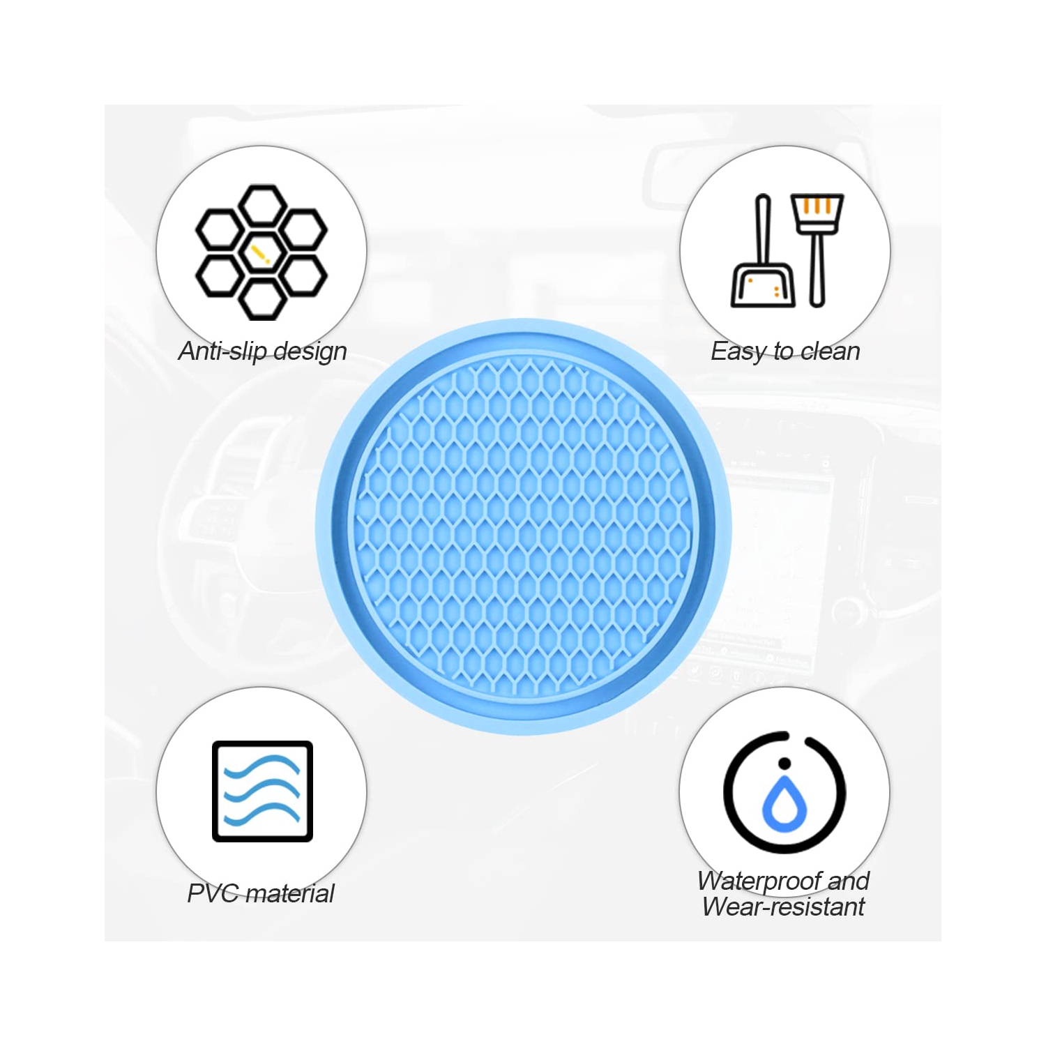 Car Cup Holder Coaster, 4 Pack 2.75 Inch Diameter Non-Slip Universal Insert Coaster, Durable, Suitable for Most Car Interior, Car Accessory for Women