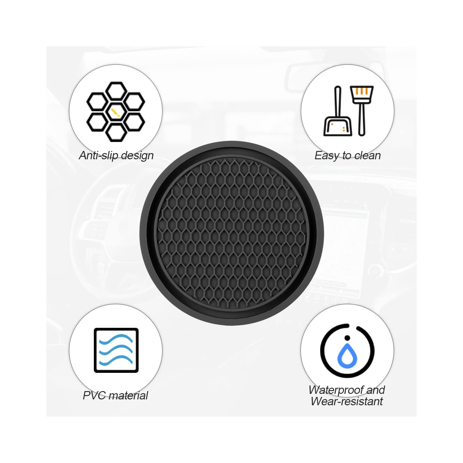 Car Cup Holder Coaster, 4 Pack 2.75 Inch Diameter Non-Slip Universal Insert Coaster, Durable, Suitable for Most Car Interior, Car Accessory for Women