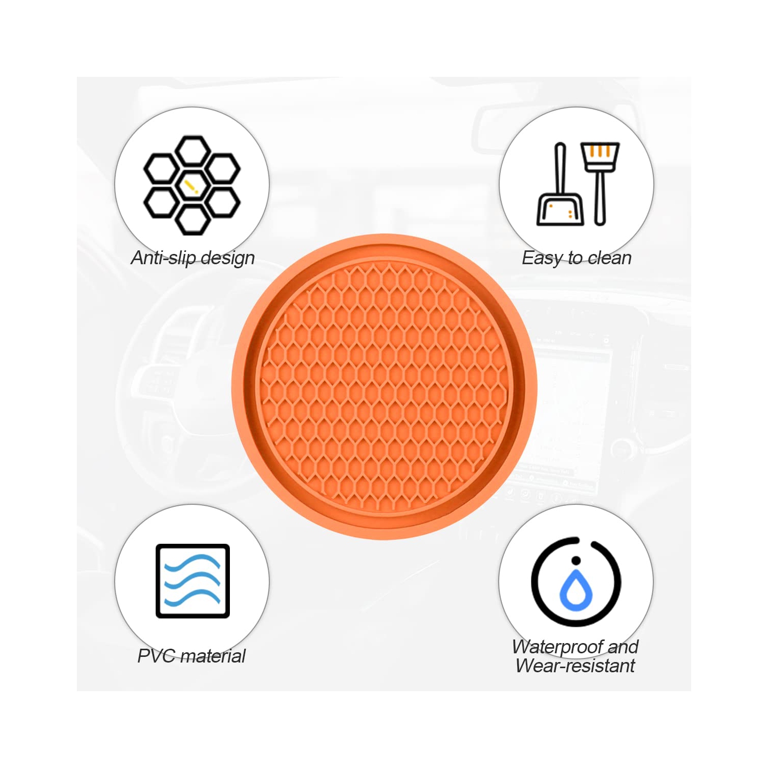 Car Cup Holder Coaster, 4 Pack 2.75 Inch Diameter Non-Slip Universal Insert Coaster, Durable, Suitable for Most Car Interior, Car Accessory for Women