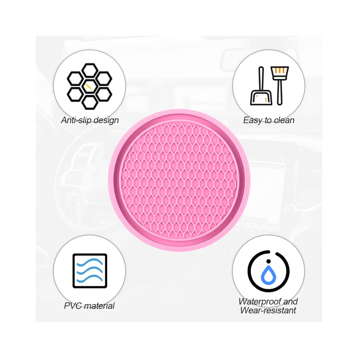 Car Cup Holder Coaster, 4 Pack 2.75 Inch Diameter Non-Slip Universal Insert Coaster, Durable, Suitable for Most Car Interior, Car Accessory for Women