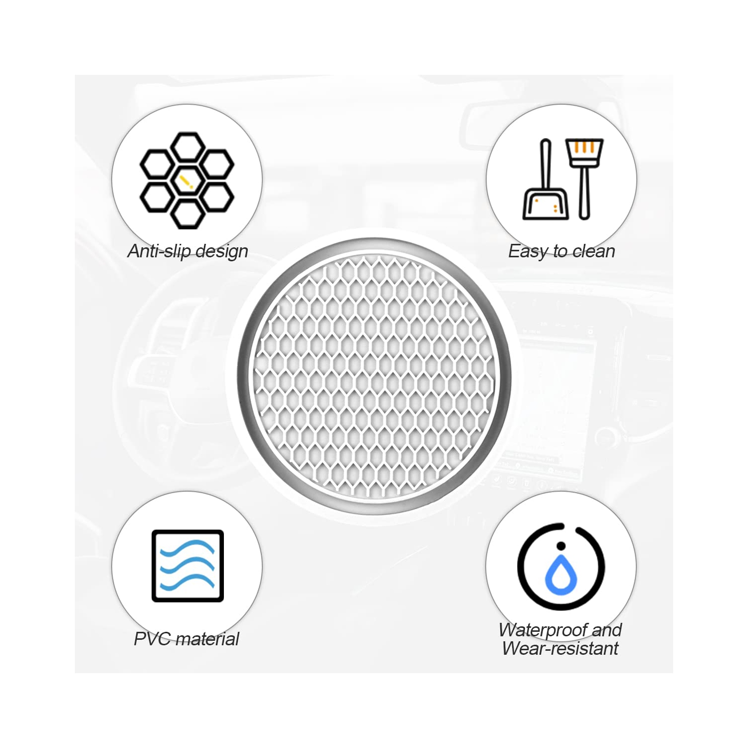 Car Cup Holder Coaster, 4 Pack 2.75 Inch Diameter Non-Slip Universal Insert Coaster, Durable, Suitable for Most Car Interior, Car Accessory for Women