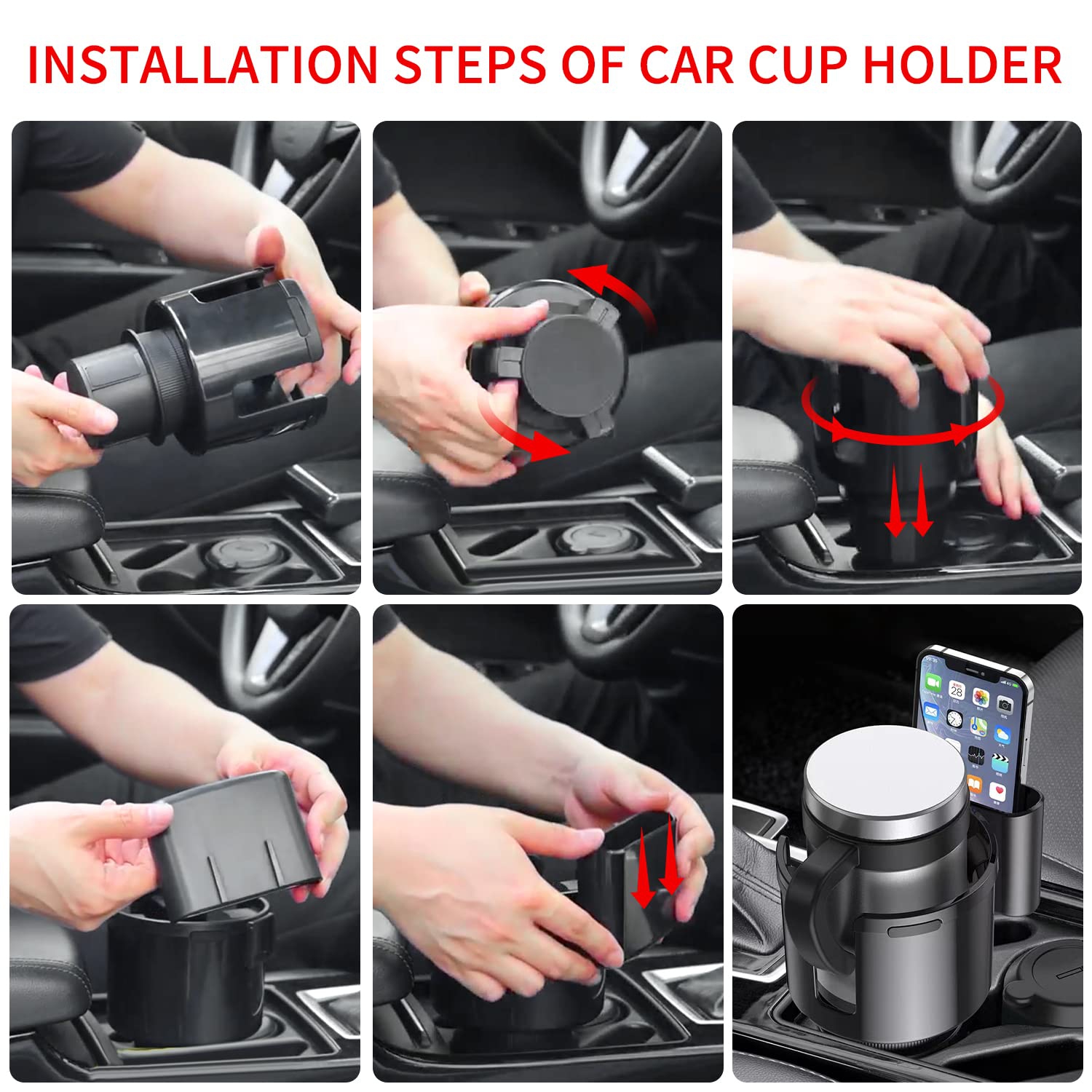 Cup Holder Expander for car?car Cup Holder Expander with Phone Holder Holds Most Car Cup Holder and Phones, Large Cup Holder Adapter for car 32/40 oz