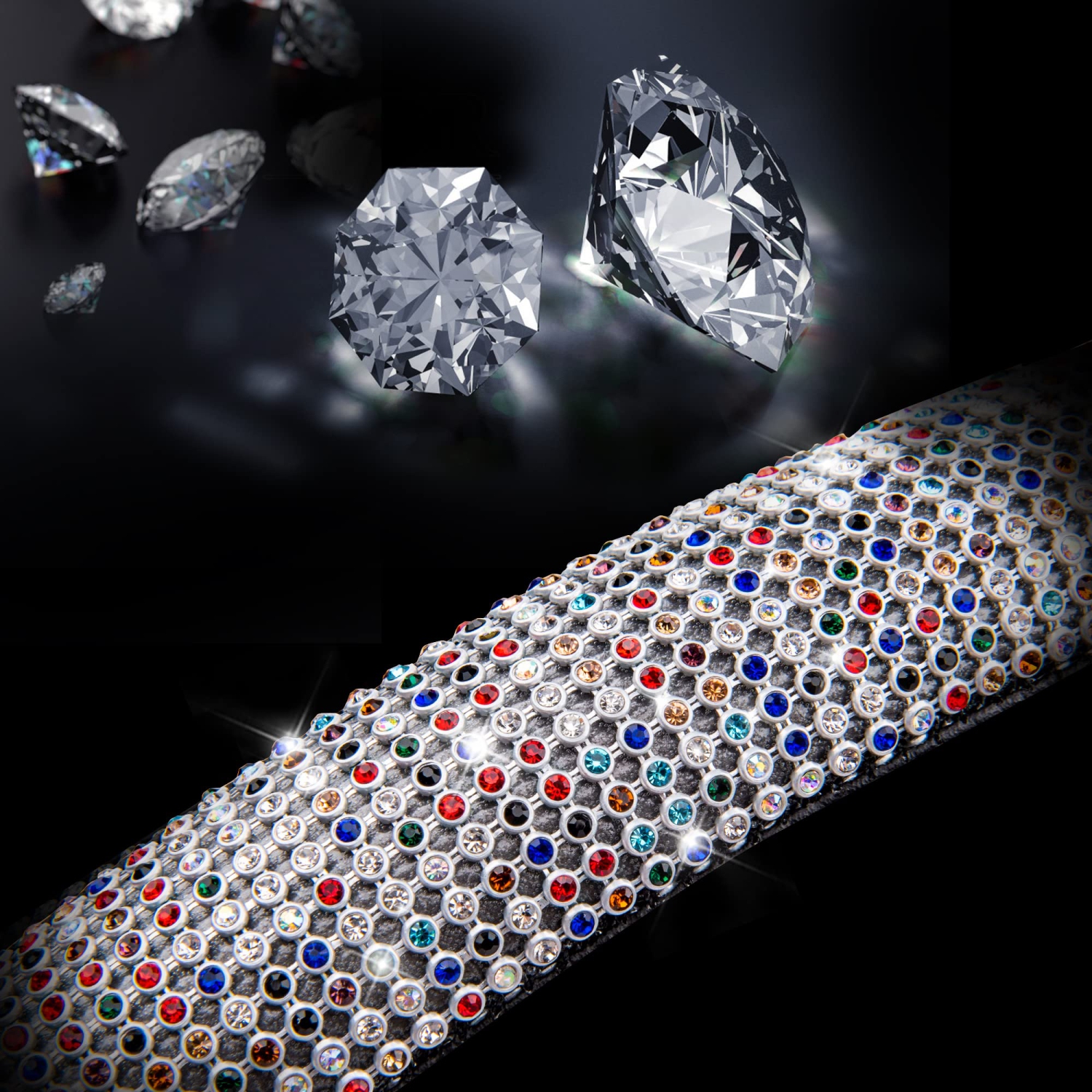 Gaine de volant en cuir noir diamant, avec pierres de Rhinestones cristal Bling Universal Fit 14 po 1/2-15" Crystal Glitter pour femmes Sparkle Girl