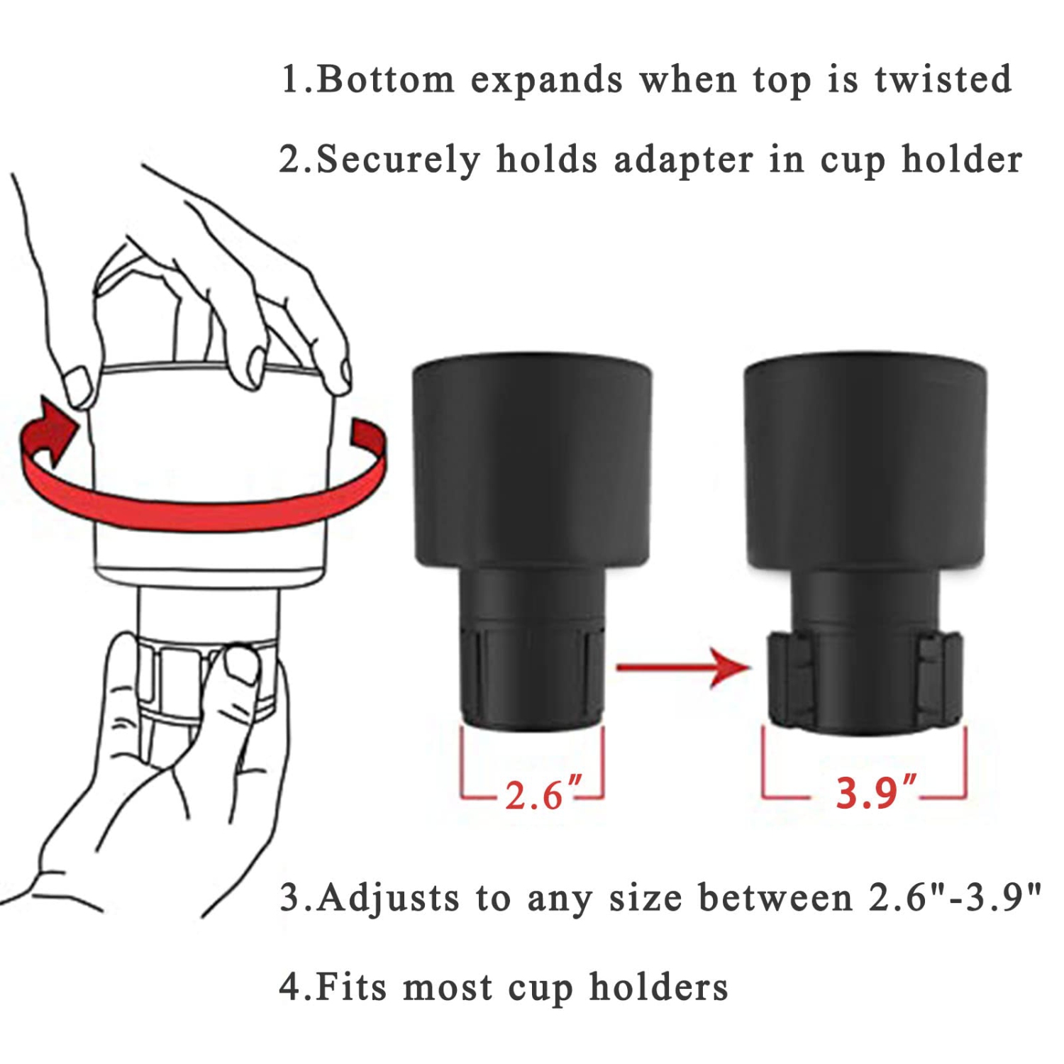 All Purpose Car Cup Holder Expander Insert for Large Bottles 3.4"-3.7",Yeti Mug10oz Yeti Rambler 24/26/36oz HydroFlasks 32/40oz