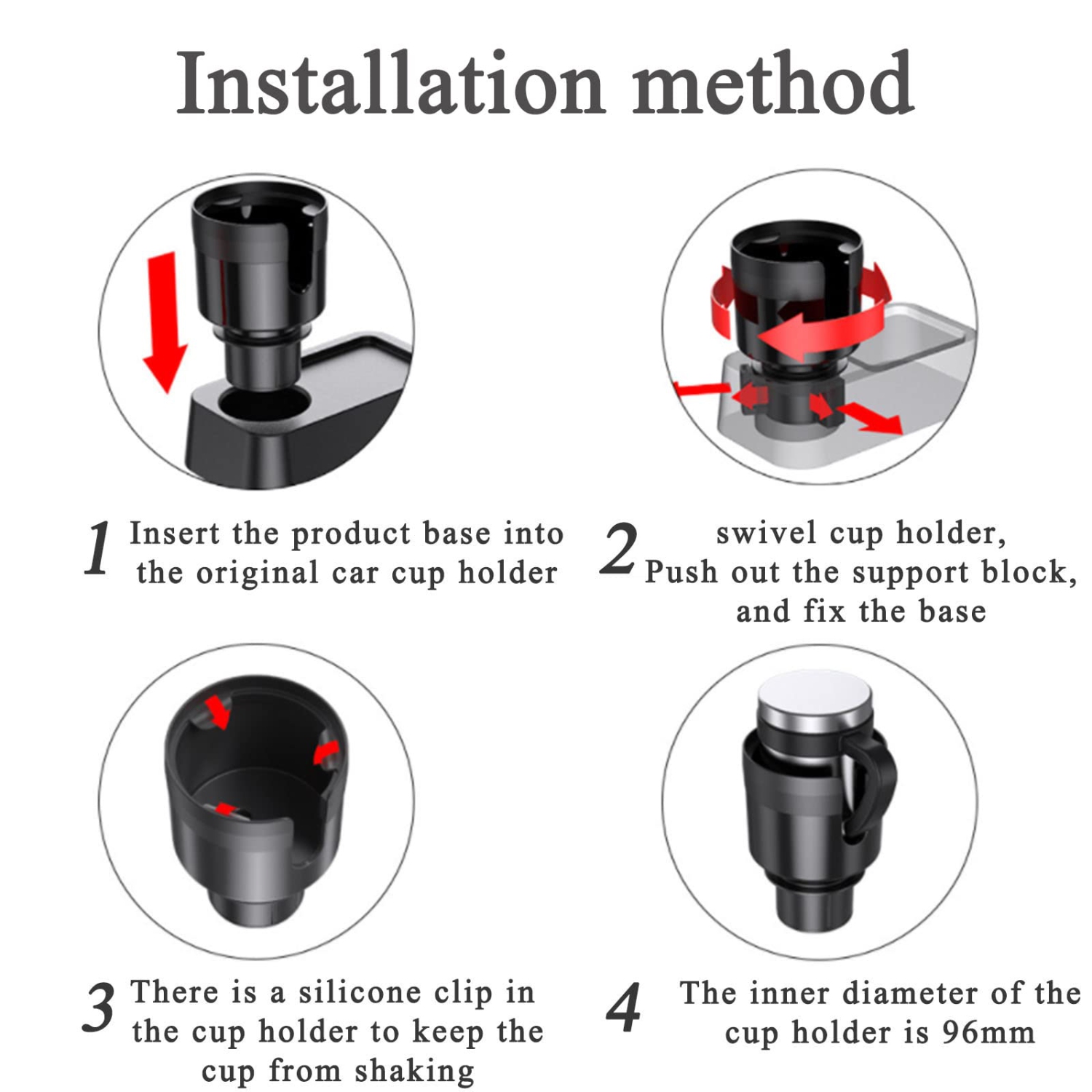All Purpose Car Cup Holder Expander Insert for Large Bottles 3.4"-3.7",Yeti Mug10oz Yeti Rambler 24/26/36oz HydroFlasks 32/40oz
