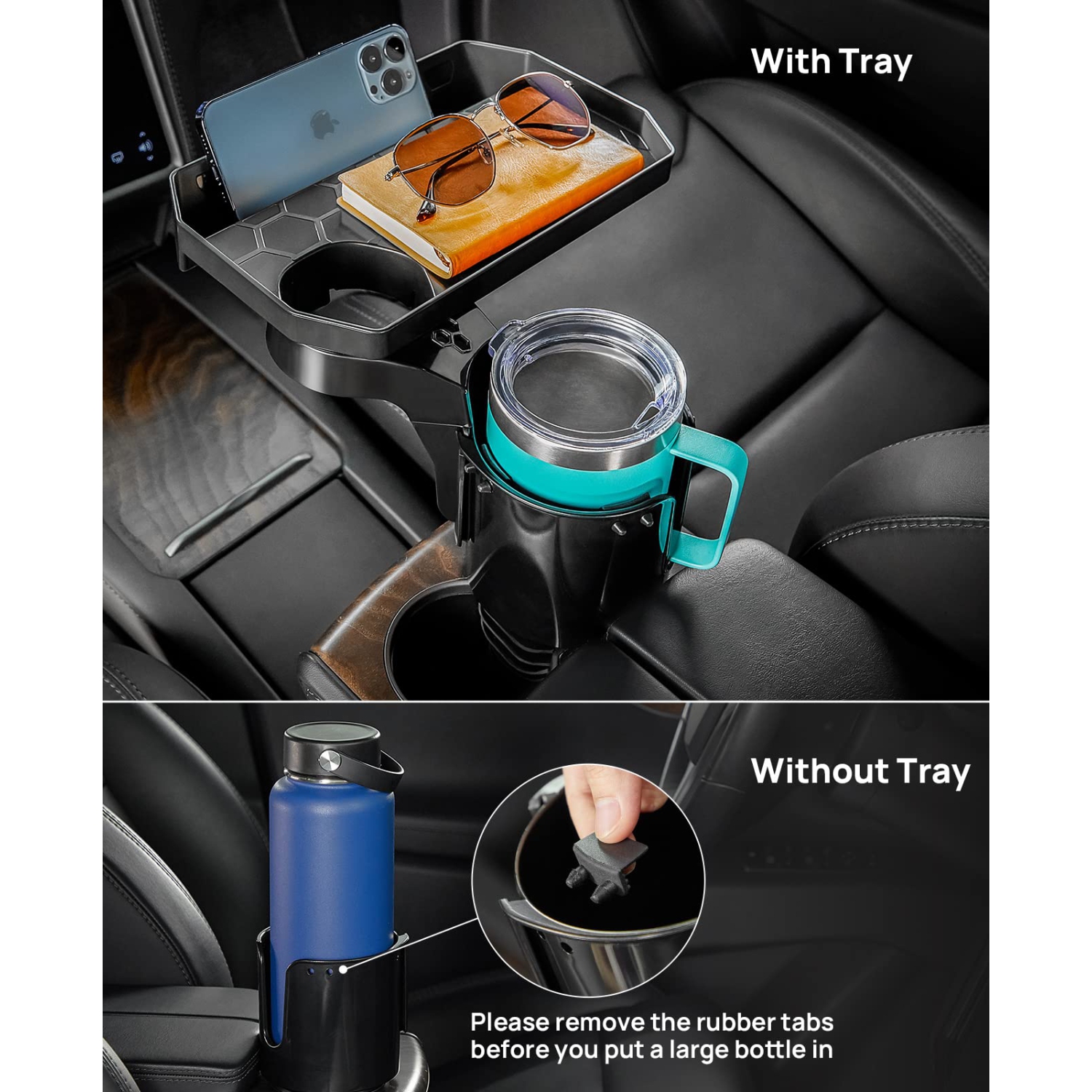 Car Cup Holder Expander, Automotive Cup Attachable Tray with 360° Rotation,Large Cup Holder Adapt Most Regular Cups with 18-40 oz, fit in 2.75-3.25