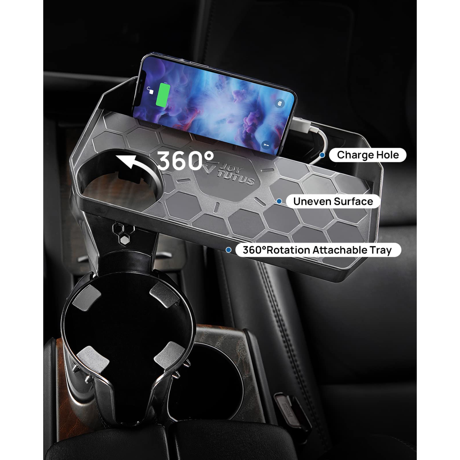 Car Cup Holder Expander, Automotive Cup Attachable Tray with 360° Rotation,Large Cup Holder Adapt Most Regular Cups with 18-40 oz, fit in 2.75-3.25