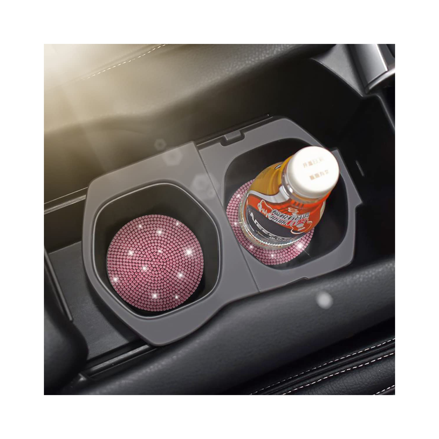 2PCS Bling Car Cup Holder Coaster, Handcrafted Rhinestone Crystal Cup Holder Coaster Anti-Slip Universal for Cars, SUVs, Home, Office, Car Interior