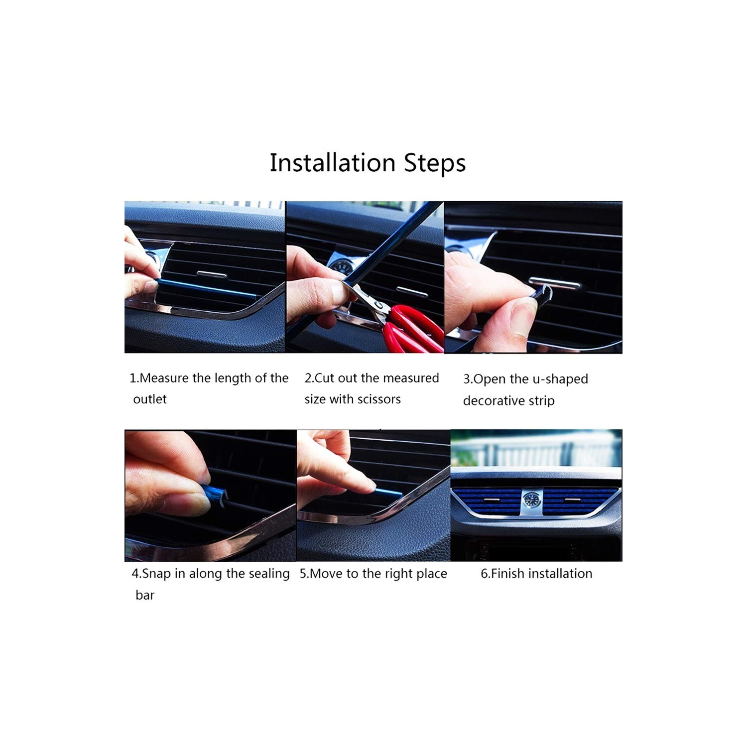 10 pièces PVC climatiseur d'auto bouche d'air bande de garniture décoration à installer soi-même U moulure de moulure de garniture de voiture