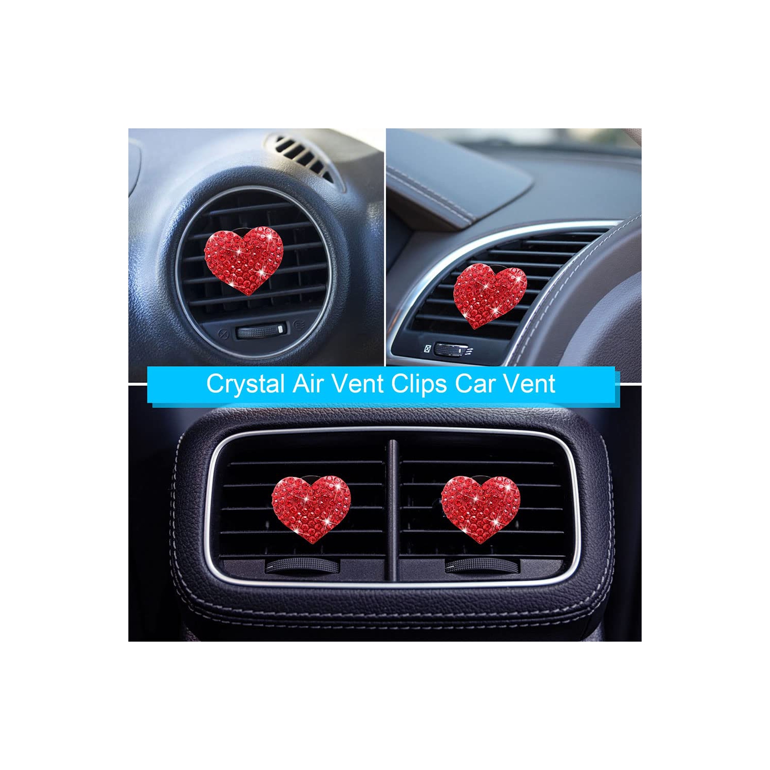 5 Pcs Bling Red Lips Air Vent Clips, Heart Shape Crystal Car Air Vent Clip Charms Car Air Fresheners for Women Rhinestone Diffuser Vent Clip Cute Car