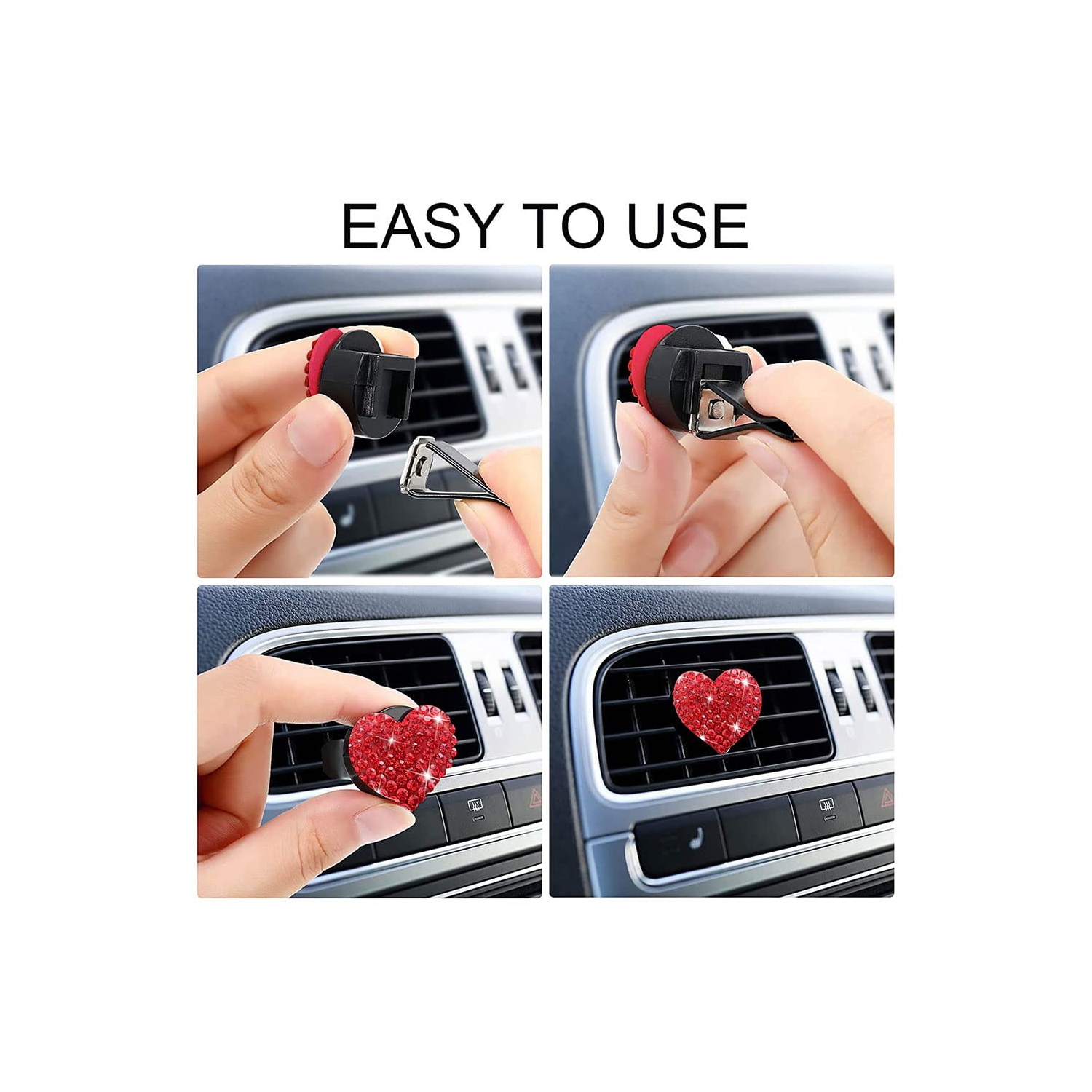 5 Pcs Bling Red Lips Air Vent Clips, Heart Shape Crystal Car Air Vent Clip Charms Car Air Fresheners for Women Rhinestone Diffuser Vent Clip Cute Car