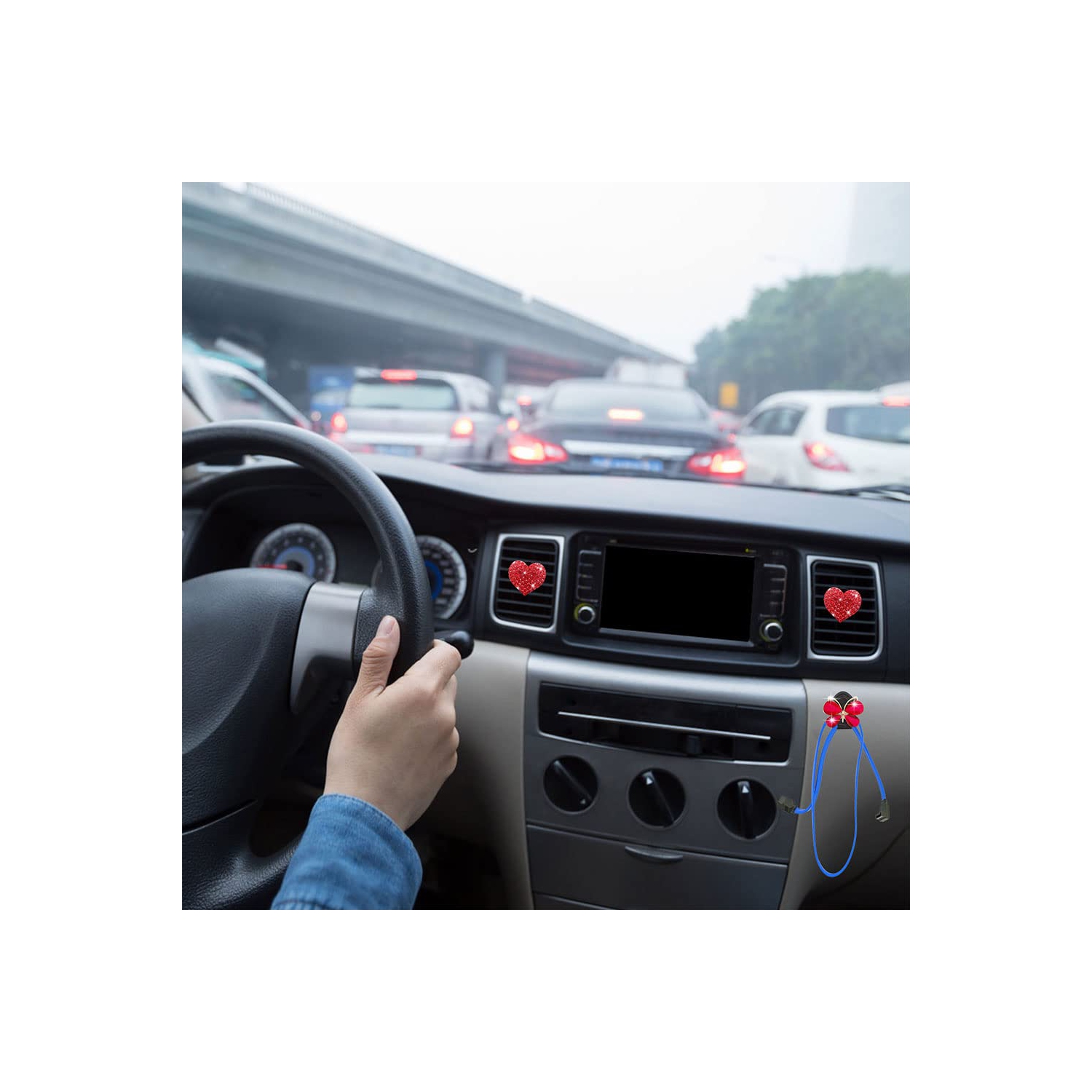 5 Pcs Bling Red Lips Air Vent Clips, Heart Shape Crystal Car Air Vent Clip Charms Car Air Fresheners for Women Rhinestone Diffuser Vent Clip Cute Car