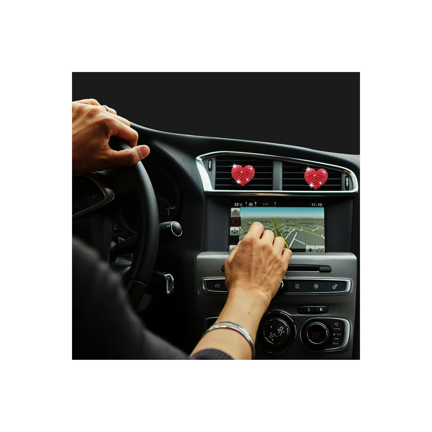 5 Pcs Bling Red Lips Air Vent Clips, Heart Shape Crystal Car Air Vent Clip Charms Car Air Fresheners for Women Rhinestone Diffuser Vent Clip Cute Car