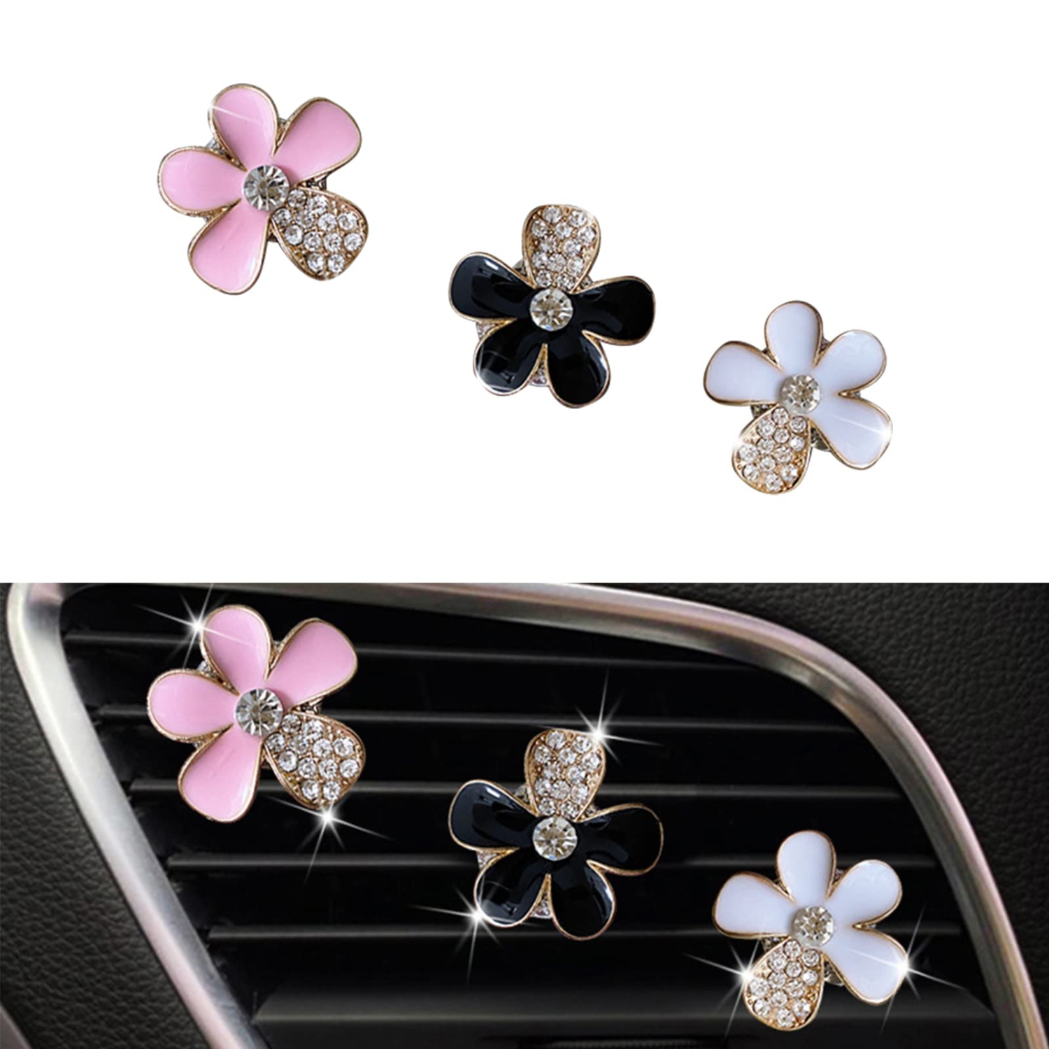 3 Pieces Car Air Vent Clip Crystal Flowers Car Interior Decoration Car Freshener Clip Car Trim Colorful Cute Bling Car Charm Air Freshener not