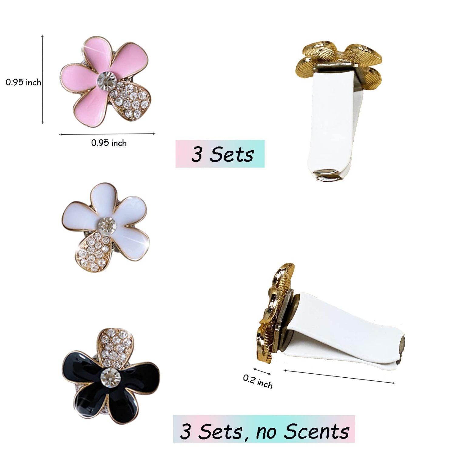 3 Pieces Car Air Vent Clip Crystal Flowers Car Interior Decoration Car Freshener Clip Car Trim Colorful Cute Bling Car Charm Air Freshener not