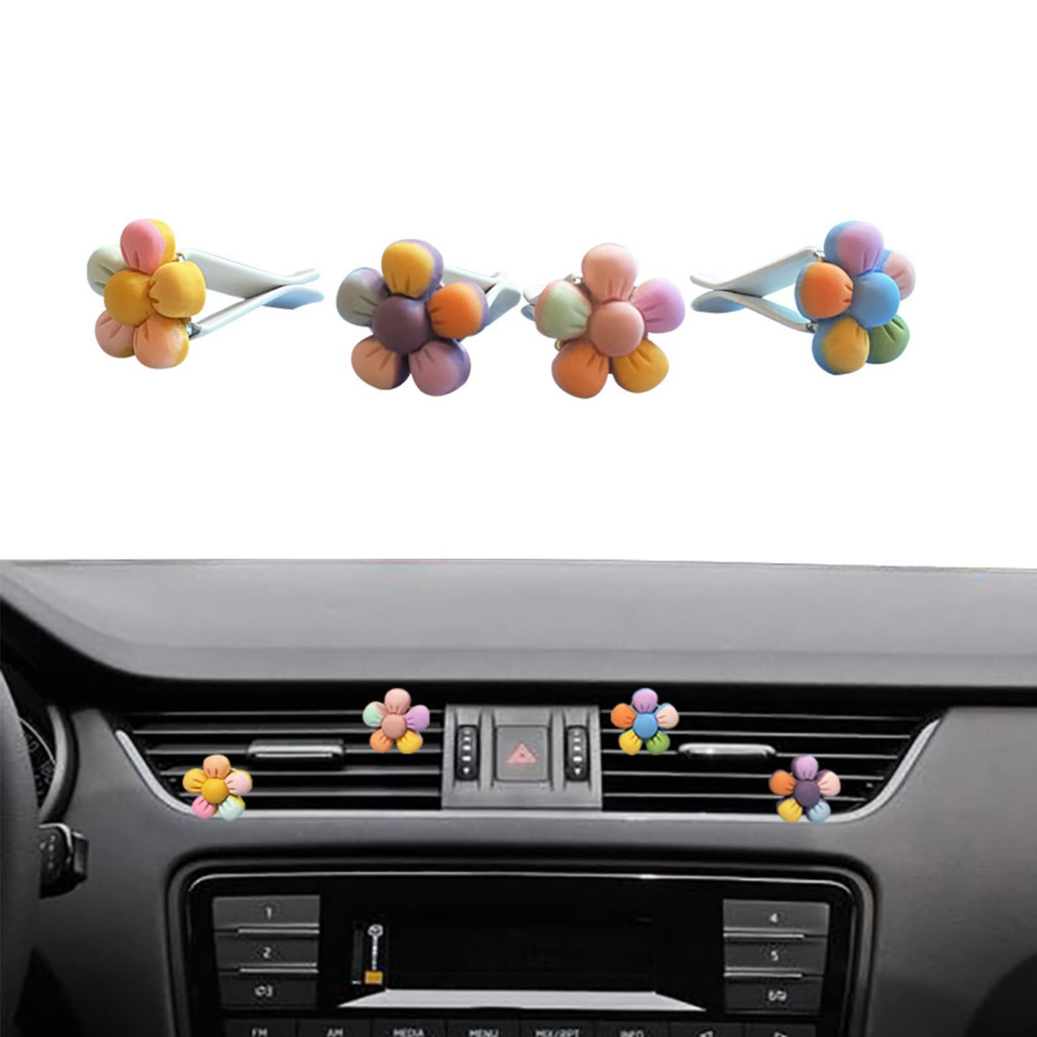 3 PCS Cute Car Air Vent Clips Charm, Automotive Interior Accessories,Pipishoop Cute Flowers Car Air Conditioner Decor, Car Trim Colorful Car Charm
