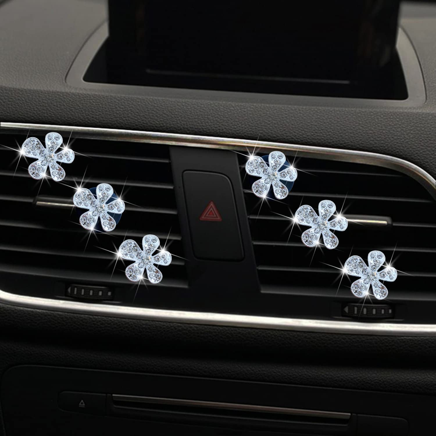 Bling Flower Air Vent Clips, 6 Pcs Cute Daisy Car Air Fresheners Vents Clips Car Diffuser Rhinestone Car Interior Decoration Charm Diamond Car Decor