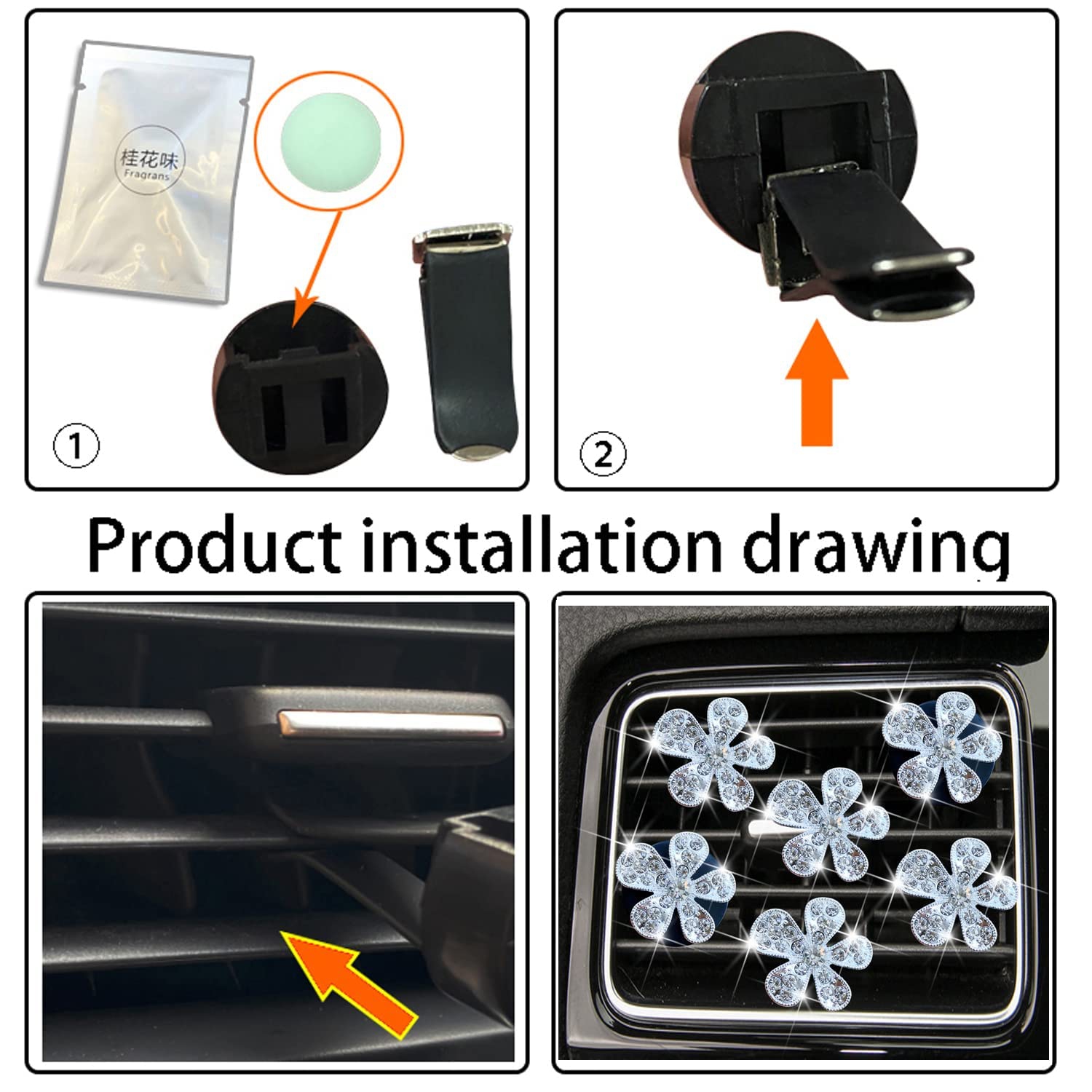 Bling Flower Air Vent Clips, 6 Pcs Cute Daisy Car Air Fresheners Vents Clips Car Diffuser Rhinestone Car Interior Decoration Charm Diamond Car Decor