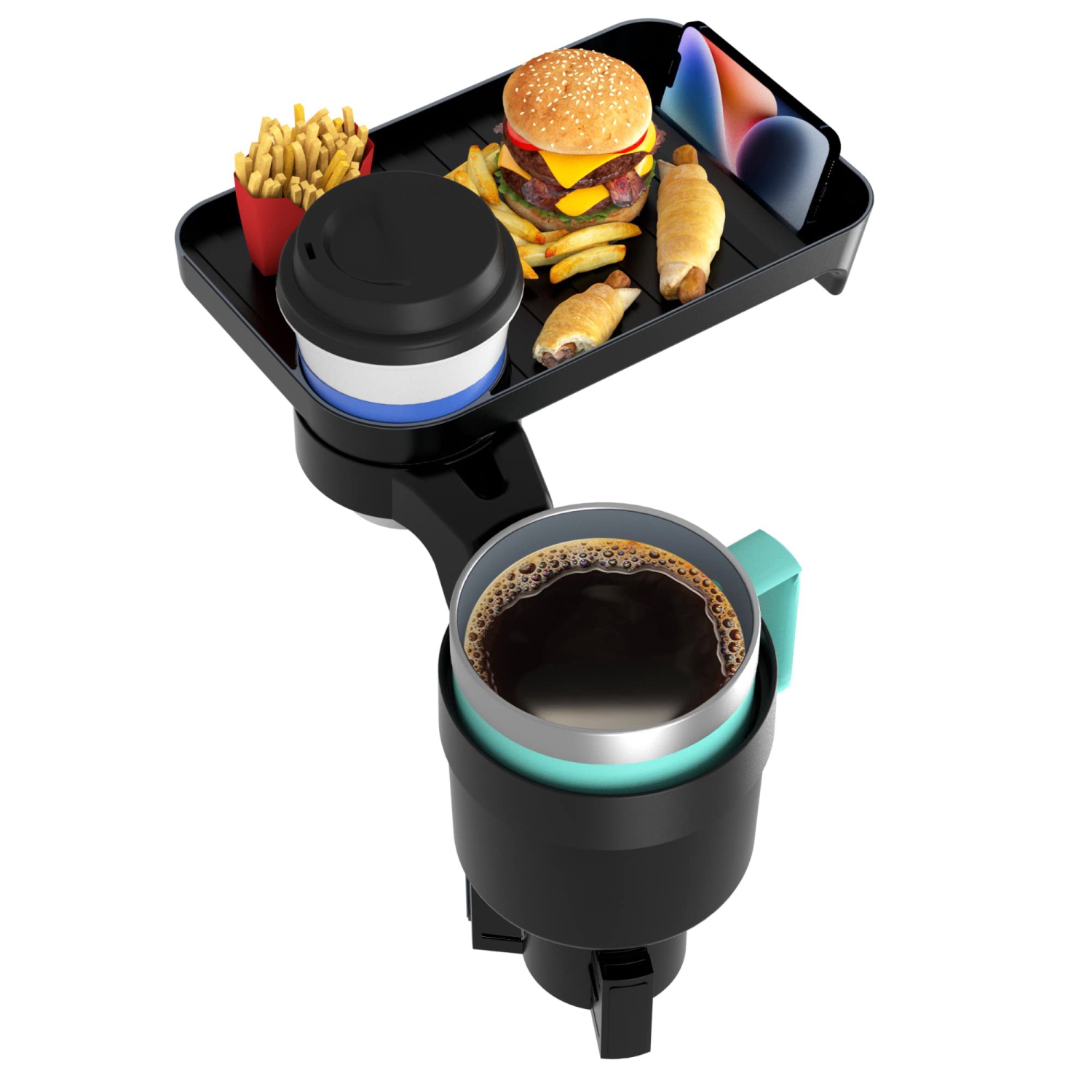 Car Cup Holder Tray with Expandable Base Car Food Tray Table Compatible with Yeti 20/26/30 oz Hydro Flasks 32/40 oz Camelbak 32/40 oz and Other