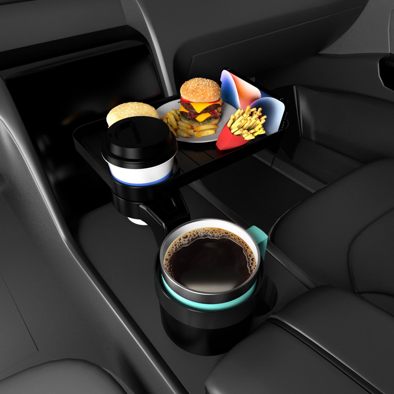 Car Cup Holder Tray with Expandable Base Car Food Tray Table Compatible with Yeti 20/26/30 oz Hydro Flasks 32/40 oz Camelbak 32/40 oz and Other