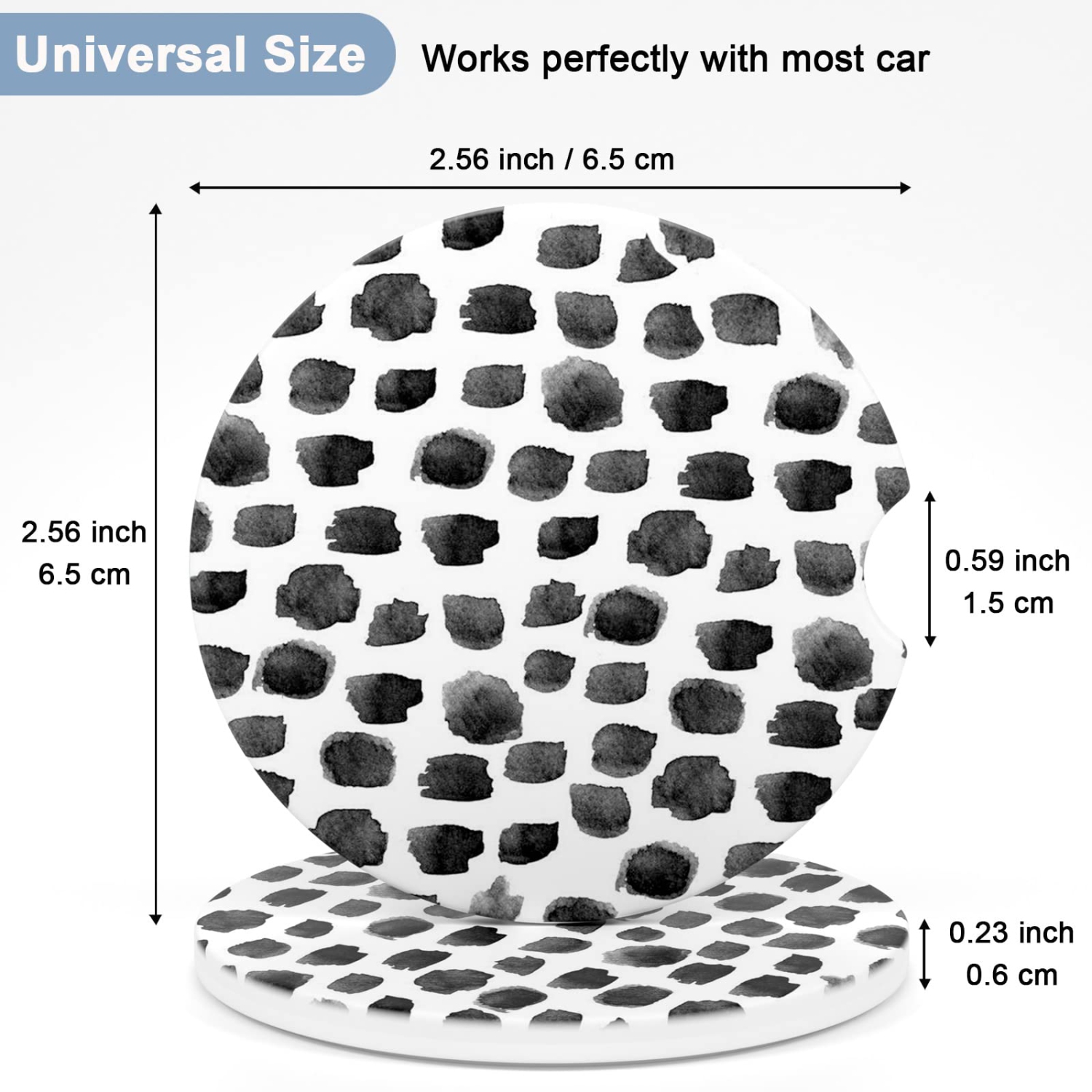 Car Coasters for Cup Holders, 2 Pack Absorbent Ceramic Car Cup Holder Coaster for Drinks, Cute Car Assecories for Women Men, Size 2.56" with Finger