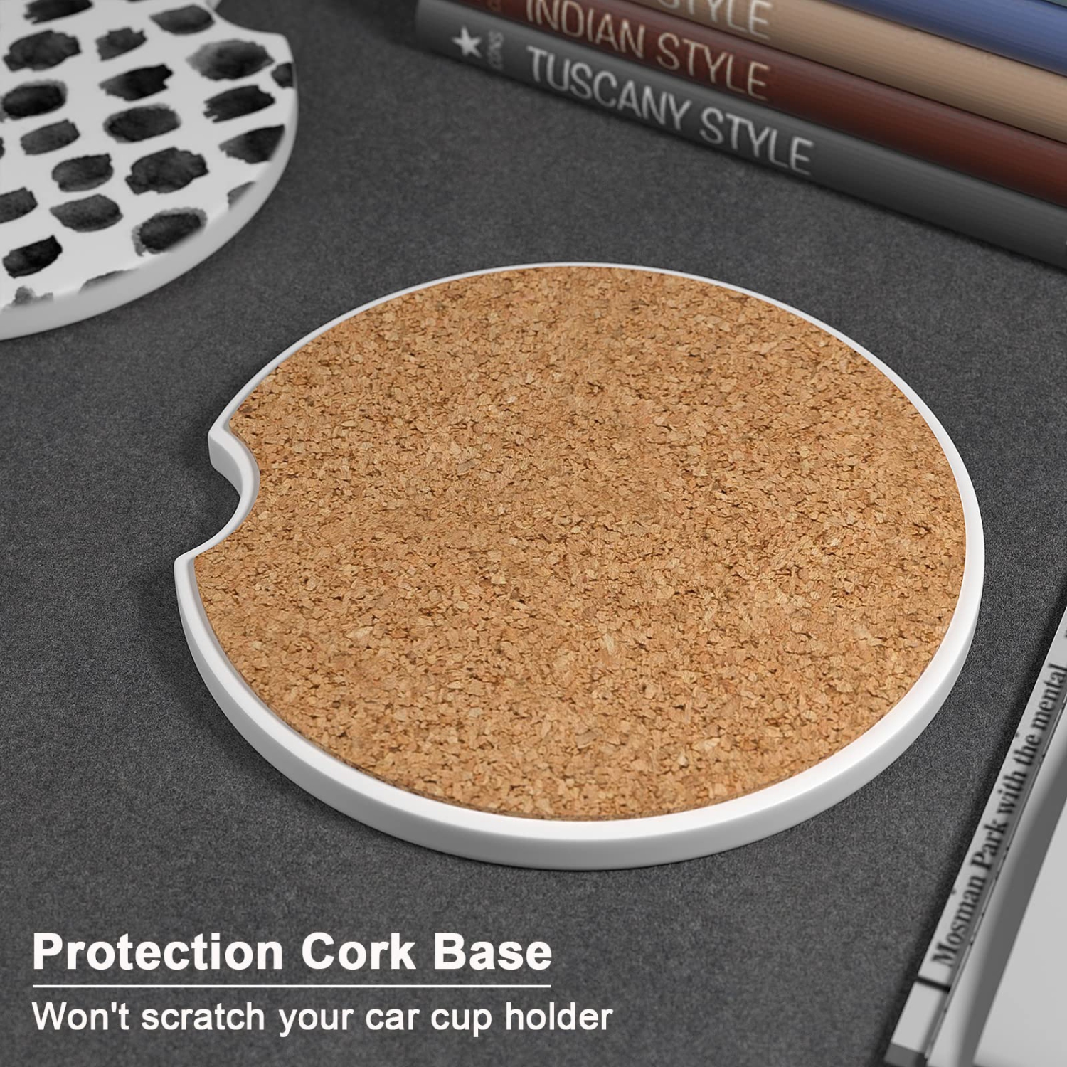 Car Coasters for Cup Holders, 2 Pack Absorbent Ceramic Car Cup Holder Coaster for Drinks, Cute Car Assecories for Women Men, Size 2.56" with Finger