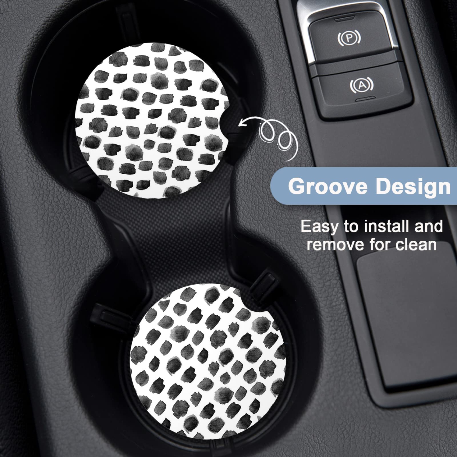 Car Coasters for Cup Holders, 2 Pack Absorbent Ceramic Car Cup Holder Coaster for Drinks, Cute Car Assecories for Women Men, Size 2.56" with Finger