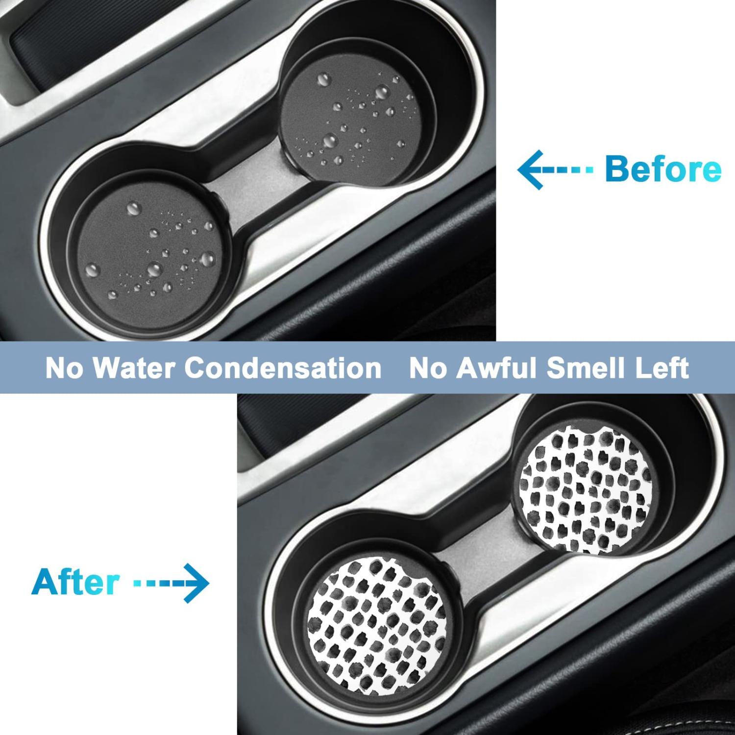 Car Coasters for Cup Holders, 2 Pack Absorbent Ceramic Car Cup Holder Coaster for Drinks, Cute Car Assecories for Women Men, Size 2.56" with Finger