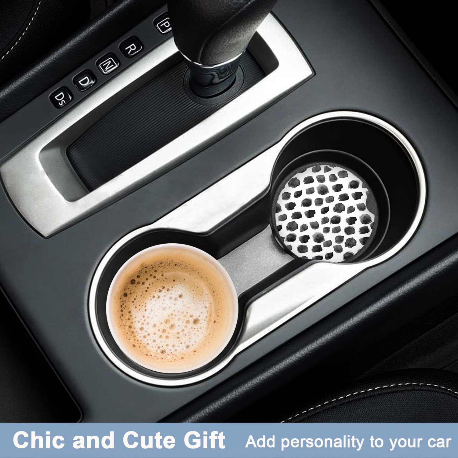 Car Coasters for Cup Holders, 2 Pack Absorbent Ceramic Car Cup Holder Coaster for Drinks, Cute Car Assecories for Women Men, Size 2.56" with Finger