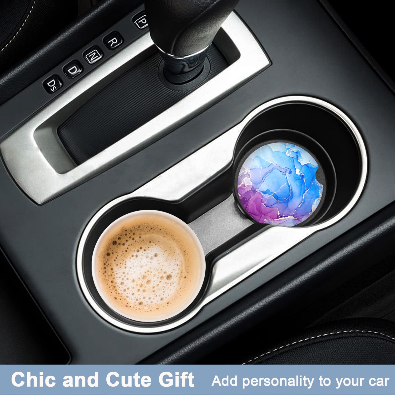 Car Coasters for Cup Holders, 2 Pack Absorbent Ceramic Car Cup Holder Coaster for Drinks, Cute Car Assecories for Women Men, Size 2.56" with Finger