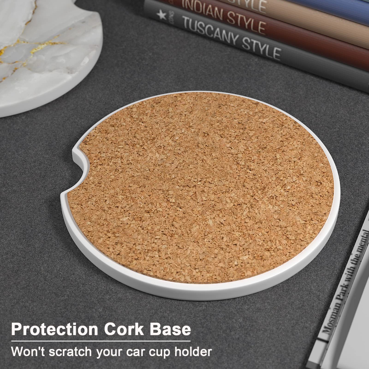 Car Coasters for Cup Holders, 2 Pack Absorbent Ceramic Car Cup Holder Coaster for Drinks, Cute Car Assecories for Women Men, Size 2.56" with Finger