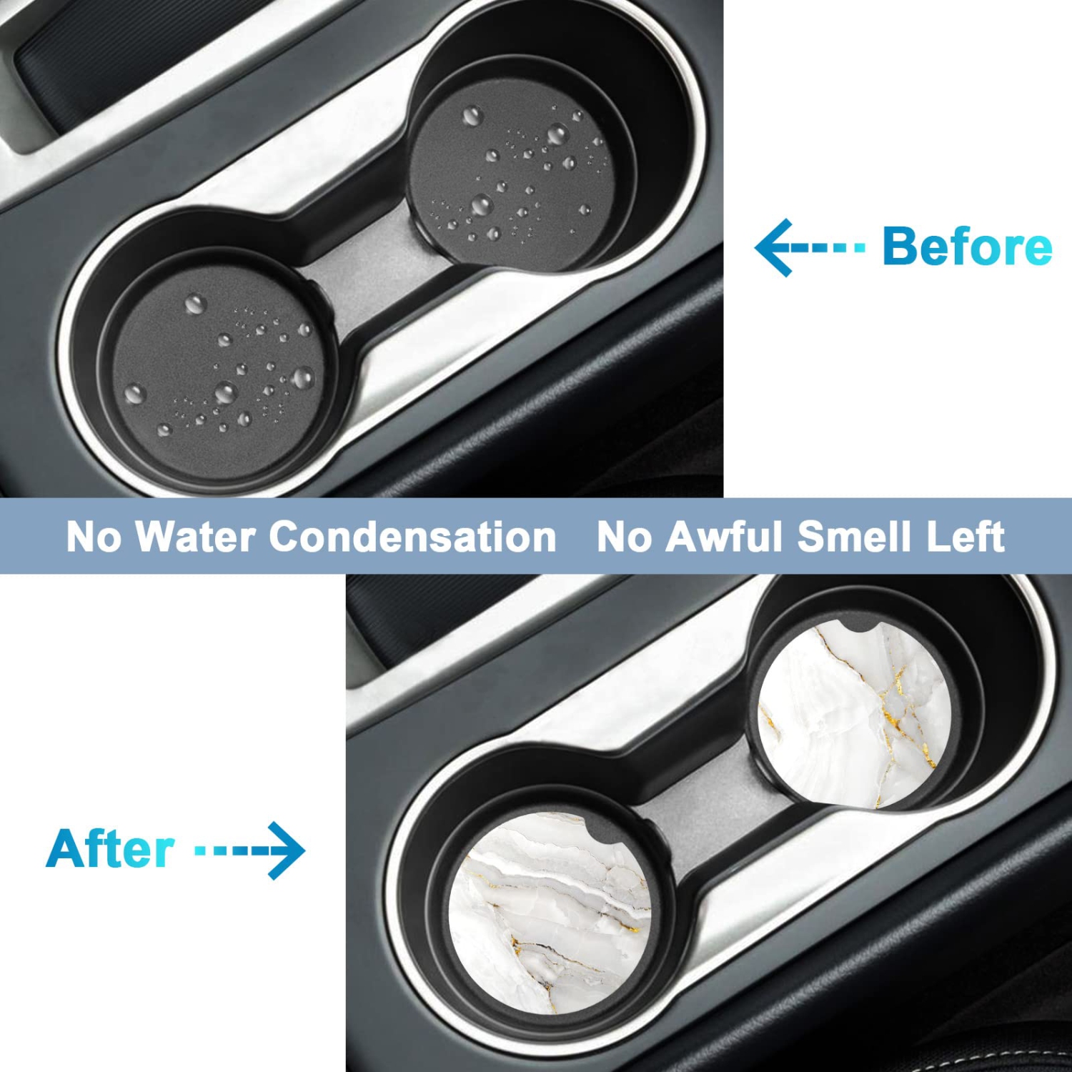 Car Coasters for Cup Holders, 2 Pack Absorbent Ceramic Car Cup Holder Coaster for Drinks, Cute Car Assecories for Women Men, Size 2.56" with Finger