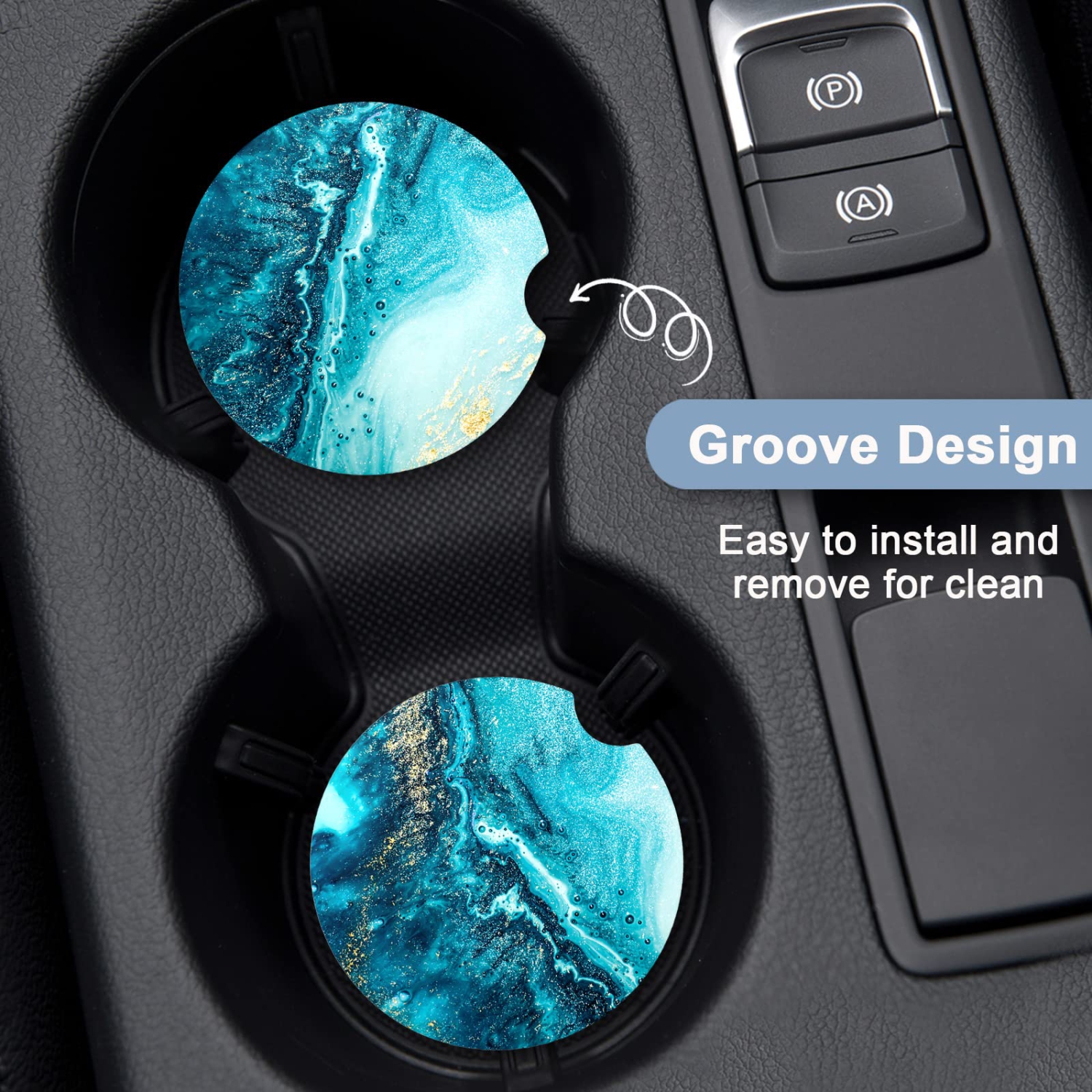 Car Coasters for Cup Holders, 2 Pack Absorbent Ceramic Car Cup Holder Coaster for Drinks, Cute Car Assecories for Women Men, Size 2.56" with Finger