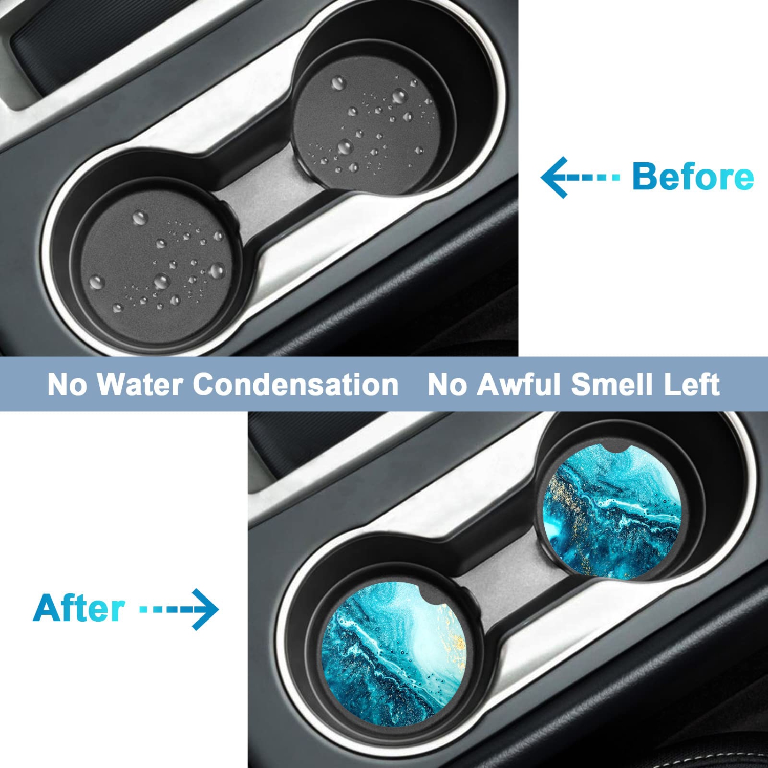 Car Coasters for Cup Holders, 2 Pack Absorbent Ceramic Car Cup Holder Coaster for Drinks, Cute Car Assecories for Women Men, Size 2.56" with Finger