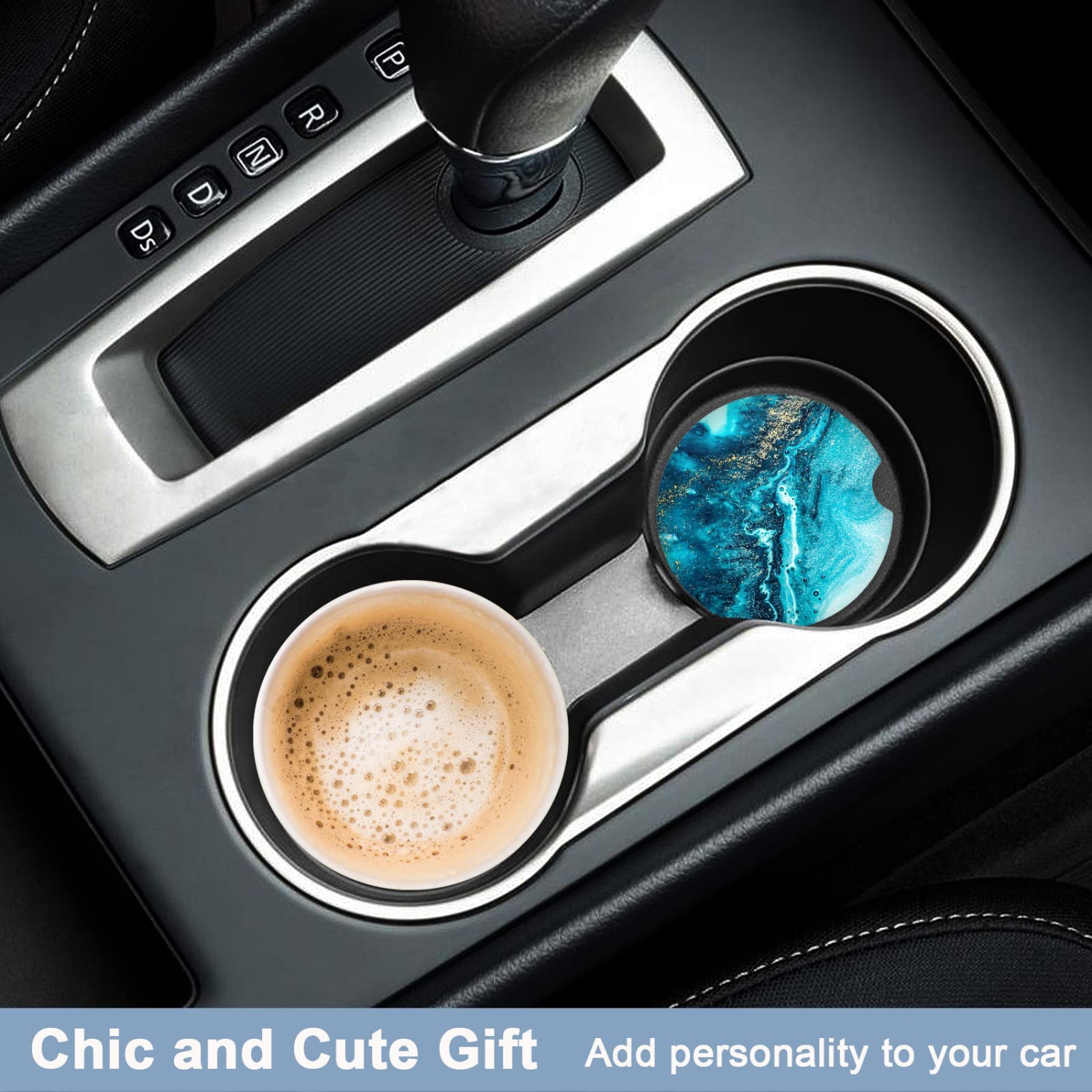 Car Coasters for Cup Holders, 2 Pack Absorbent Ceramic Car Cup Holder Coaster for Drinks, Cute Car Assecories for Women Men, Size 2.56" with Finger