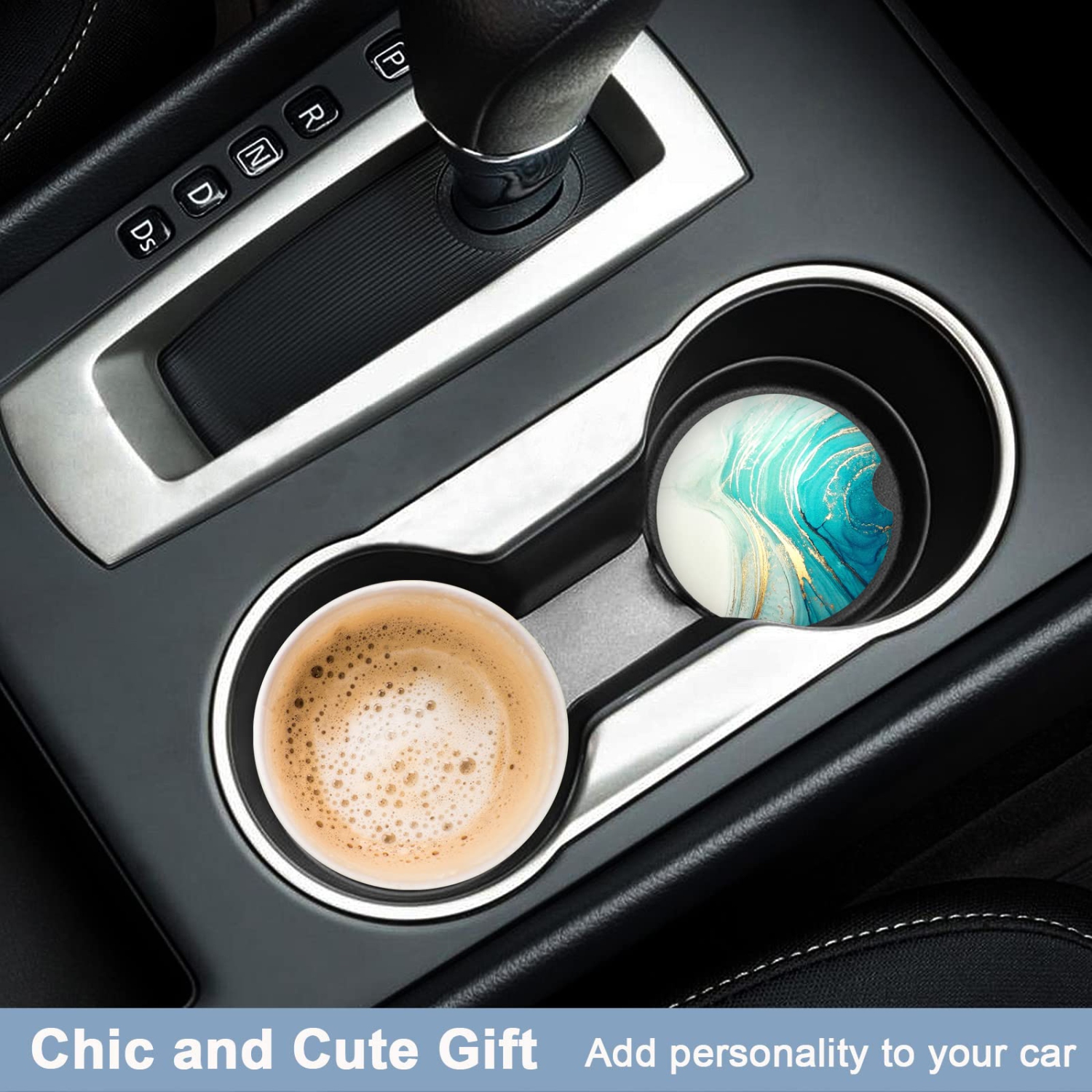 Car Coasters for Cup Holders, 2 Pack Absorbent Ceramic Car Cup Holder Coaster for Drinks, Cute Car Assecories for Women Men, Size 2.56" with Finger