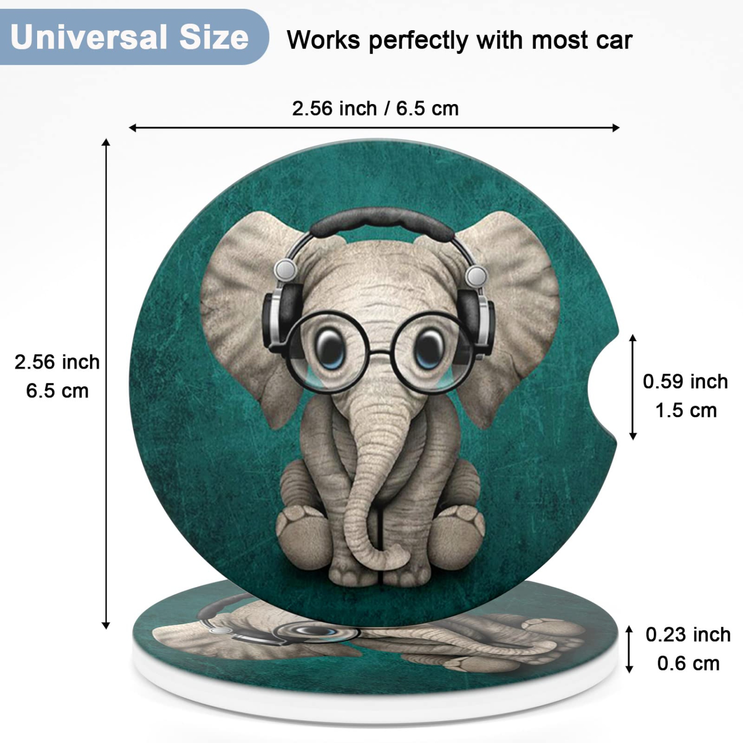 Car Coasters for Cup Holders, 2 Pack Absorbent Ceramic Car Cup Holder Coaster for Drinks, Cute Car Assecories for Women Men, Size 2.56" with Finger