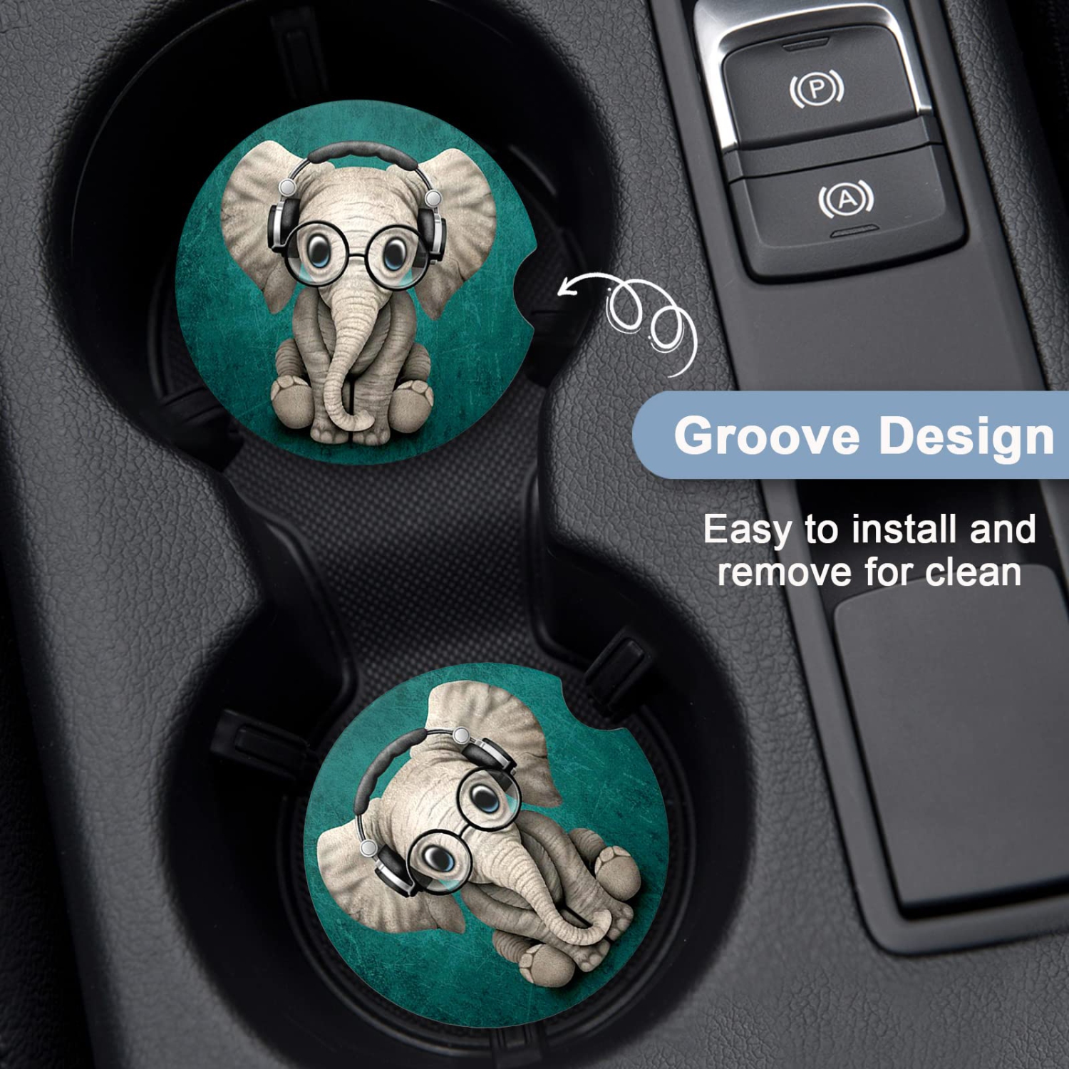 Car Coasters for Cup Holders, 2 Pack Absorbent Ceramic Car Cup Holder Coaster for Drinks, Cute Car Assecories for Women Men, Size 2.56" with Finger