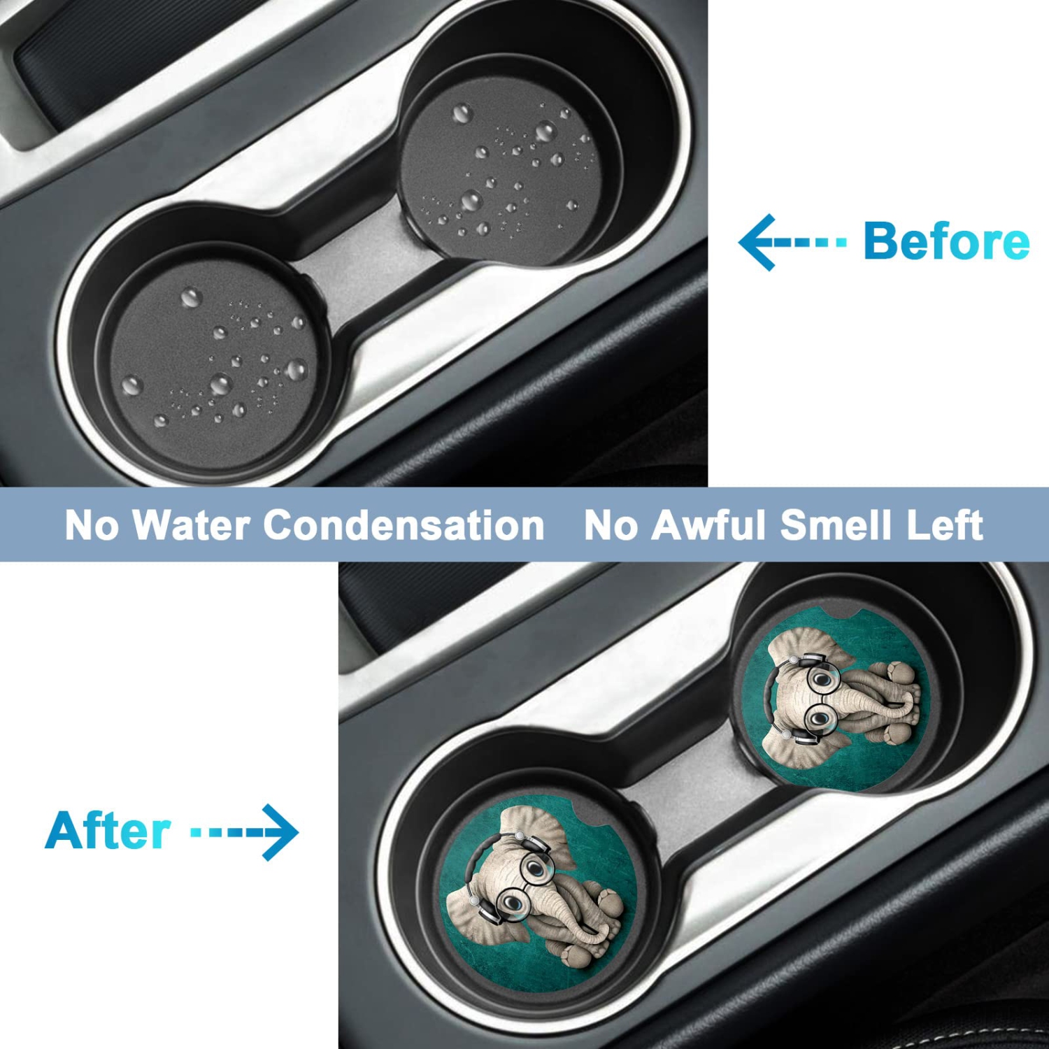 Car Coasters for Cup Holders, 2 Pack Absorbent Ceramic Car Cup Holder Coaster for Drinks, Cute Car Assecories for Women Men, Size 2.56" with Finger