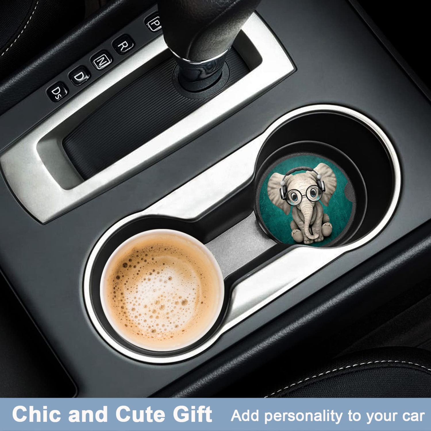 Car Coasters for Cup Holders, 2 Pack Absorbent Ceramic Car Cup Holder Coaster for Drinks, Cute Car Assecories for Women Men, Size 2.56" with Finger