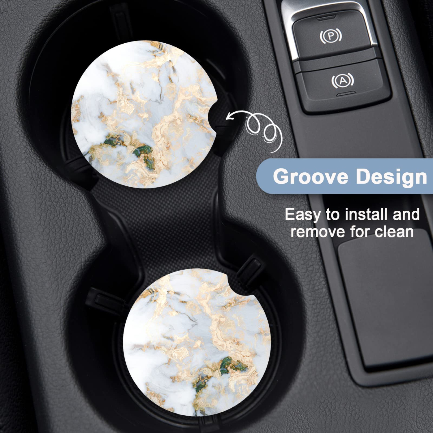 Car Coasters for Cup Holders, 2 Pack Absorbent Ceramic Car Cup Holder Coaster for Drinks, Cute Car Assecories for Women Men, Size 2.56" with Finger