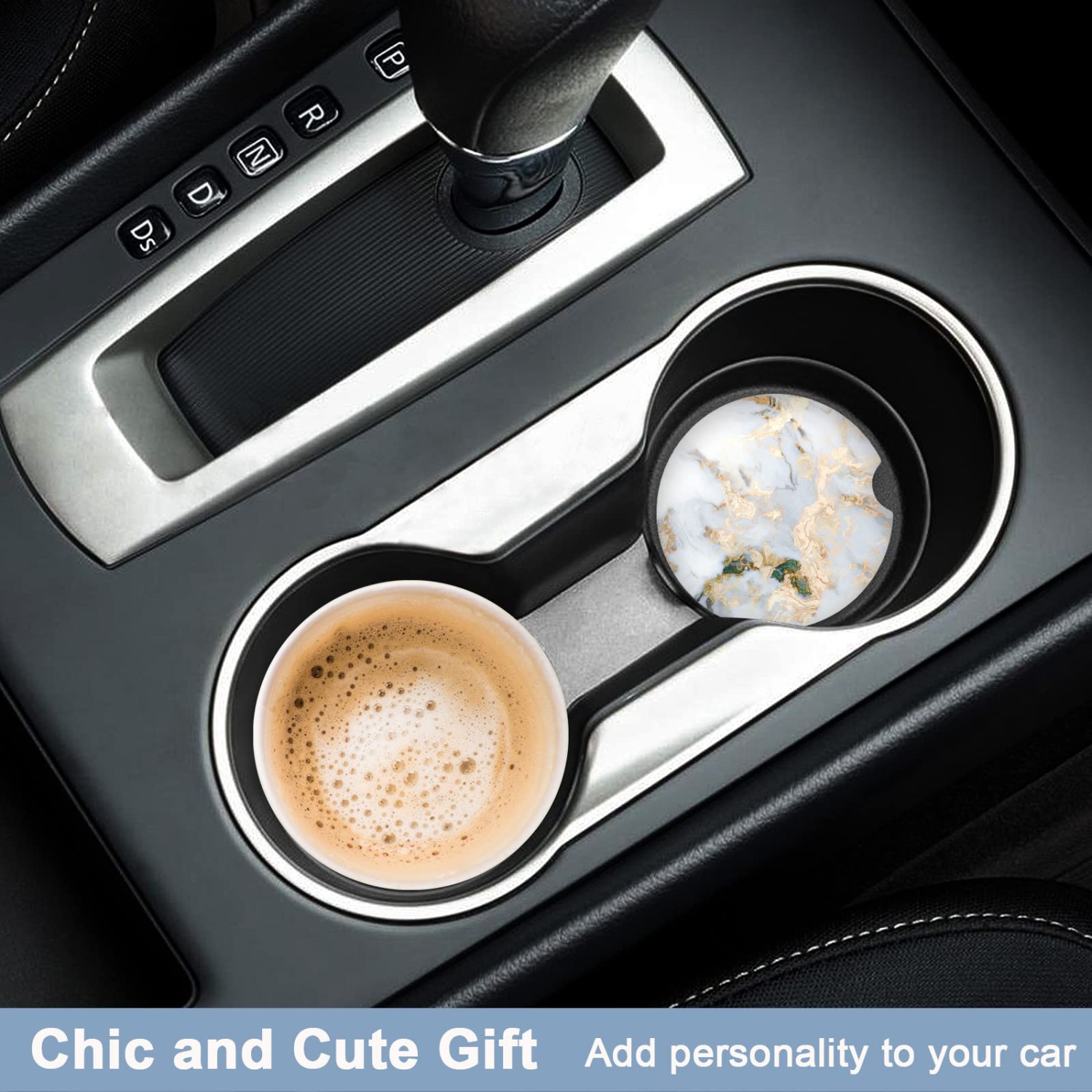 Car Coasters for Cup Holders, 2 Pack Absorbent Ceramic Car Cup Holder Coaster for Drinks, Cute Car Assecories for Women Men, Size 2.56" with Finger